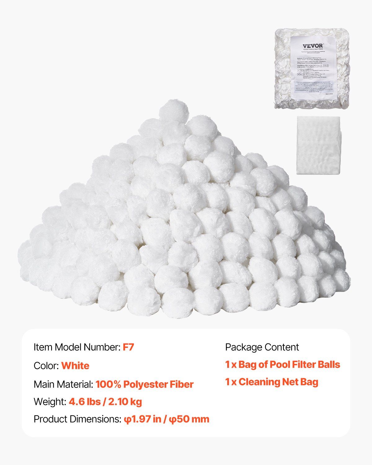 Pool Filter Balls for Sand Filter, 2.1 kg, Filter Balls Replace Pool Filter Sand, Reusable Polyester Fiber Filter Media Balls with Wash Bag, for Swimming Pool Above Ground Pool Aquarium Tank