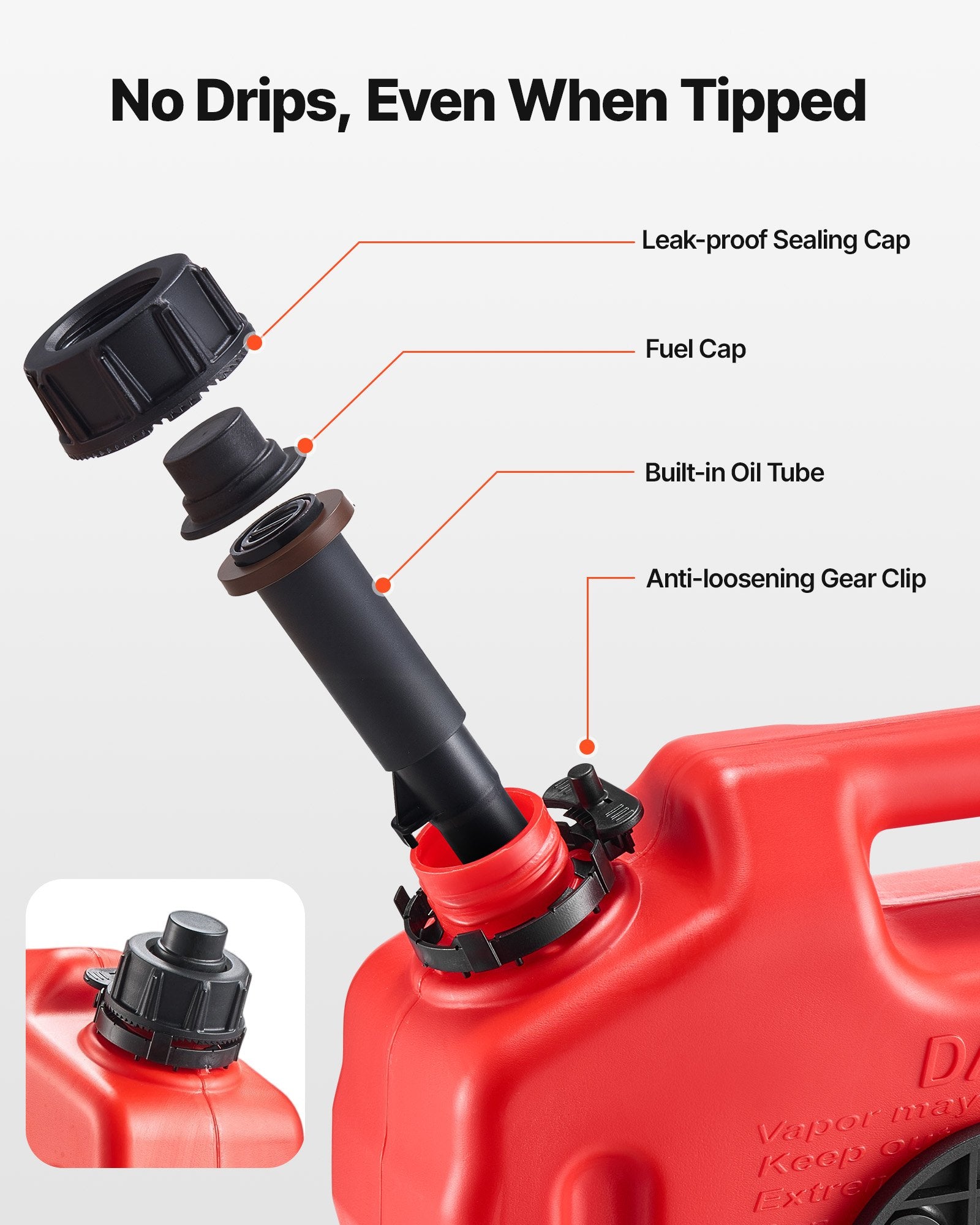 VEVOR Fuel Container, 10 L, Gas Can with Spout and Lockable Bracket, 15 L/min Max Flow Rate, Secure & Leak-proof, Portable Flat Fluid Container for Most Cars Motorcycle ATV UTV, Red