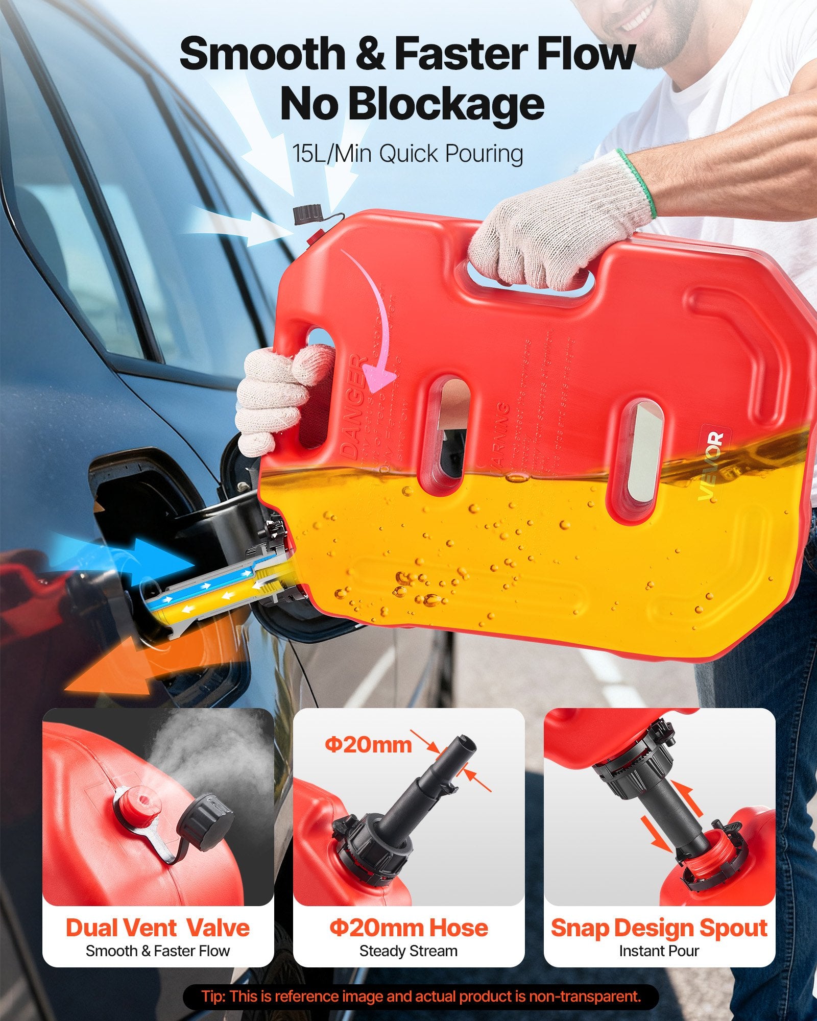 VEVOR Fuel Container, 10 L, Gas Can with Spout and Lockable Bracket, 15 L/min Max Flow Rate, Secure & Leak-proof, Portable Flat Fluid Container for Most Cars Motorcycle ATV UTV, Red