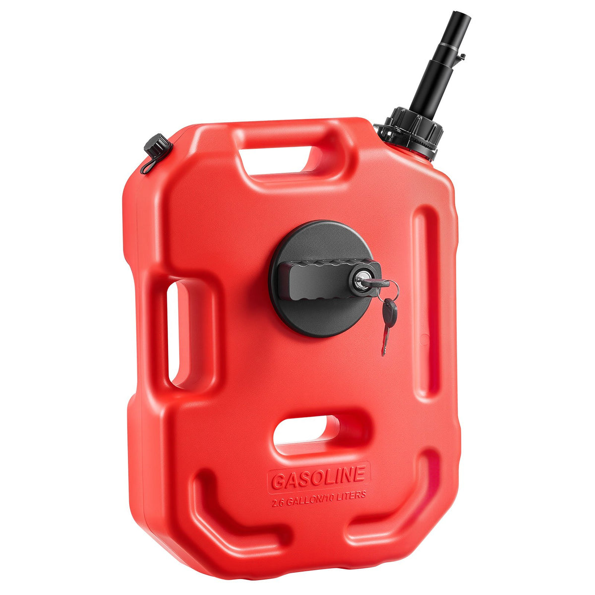 VEVOR Fuel Container, 10 L, Gas Can with Spout and Lockable Bracket, 15 L/min Max Flow Rate, Secure & Leak-proof, Portable Flat Fluid Container for Most Cars Motorcycle ATV UTV, Red