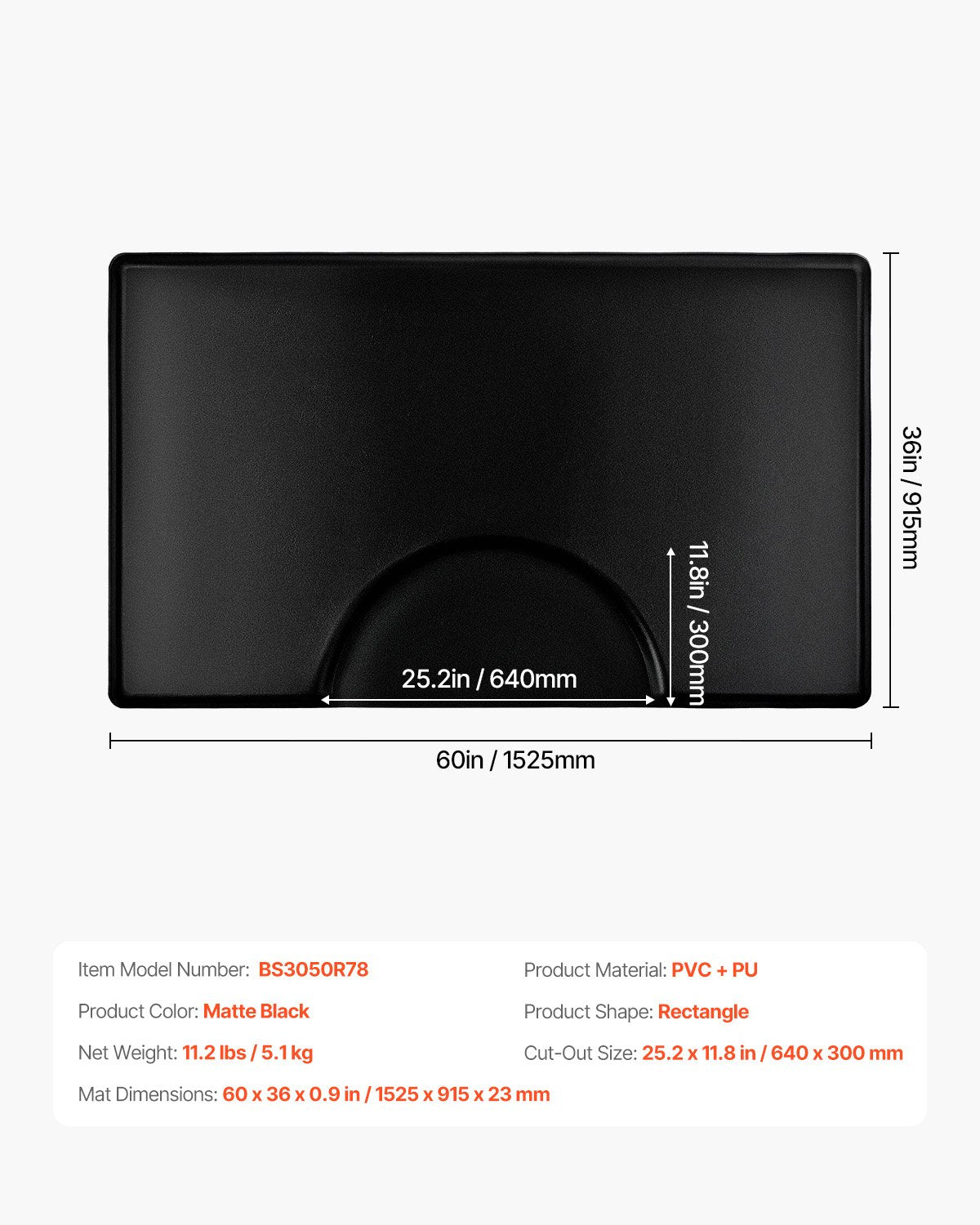 VEVOR Salon Mat for Hair Stylist, 1525 x 915 mm Rectangle Salon Chair Mat Anti Fatigue, 23mm Thickened PVC + PU Barber Shop Floor Mat with Round Cut Out, Anti-Trip Beveled Edges & Non-slip Bottom