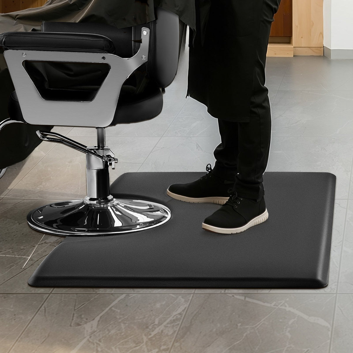 VEVOR Salon Mat for Hair Stylist, 1525 x 915 mm Rectangle Salon Chair Mat Anti Fatigue, 23mm Thickened PVC + PU Barber Shop Floor Mat with Round Cut Out, Anti-Trip Beveled Edges & Non-slip Bottom