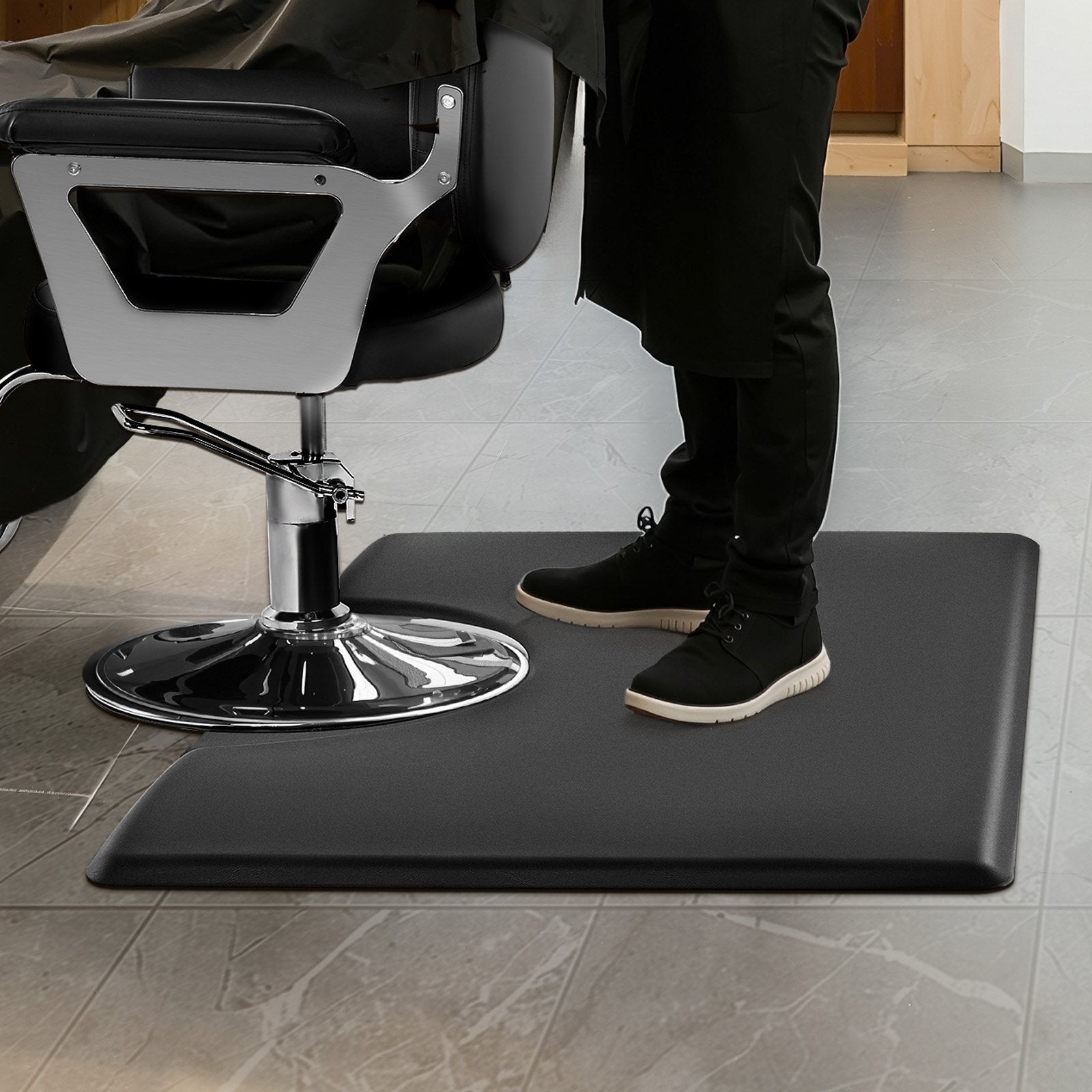 VEVOR Salon Mat for Hair Stylist, 1525 x 915 mm Rectangle Salon Chair Mat Anti Fatigue, 23mm Thickened PVC + PU Barber Shop Floor Mat with Round Cut Out, Anti-Trip Beveled Edges & Non-slip Bottom