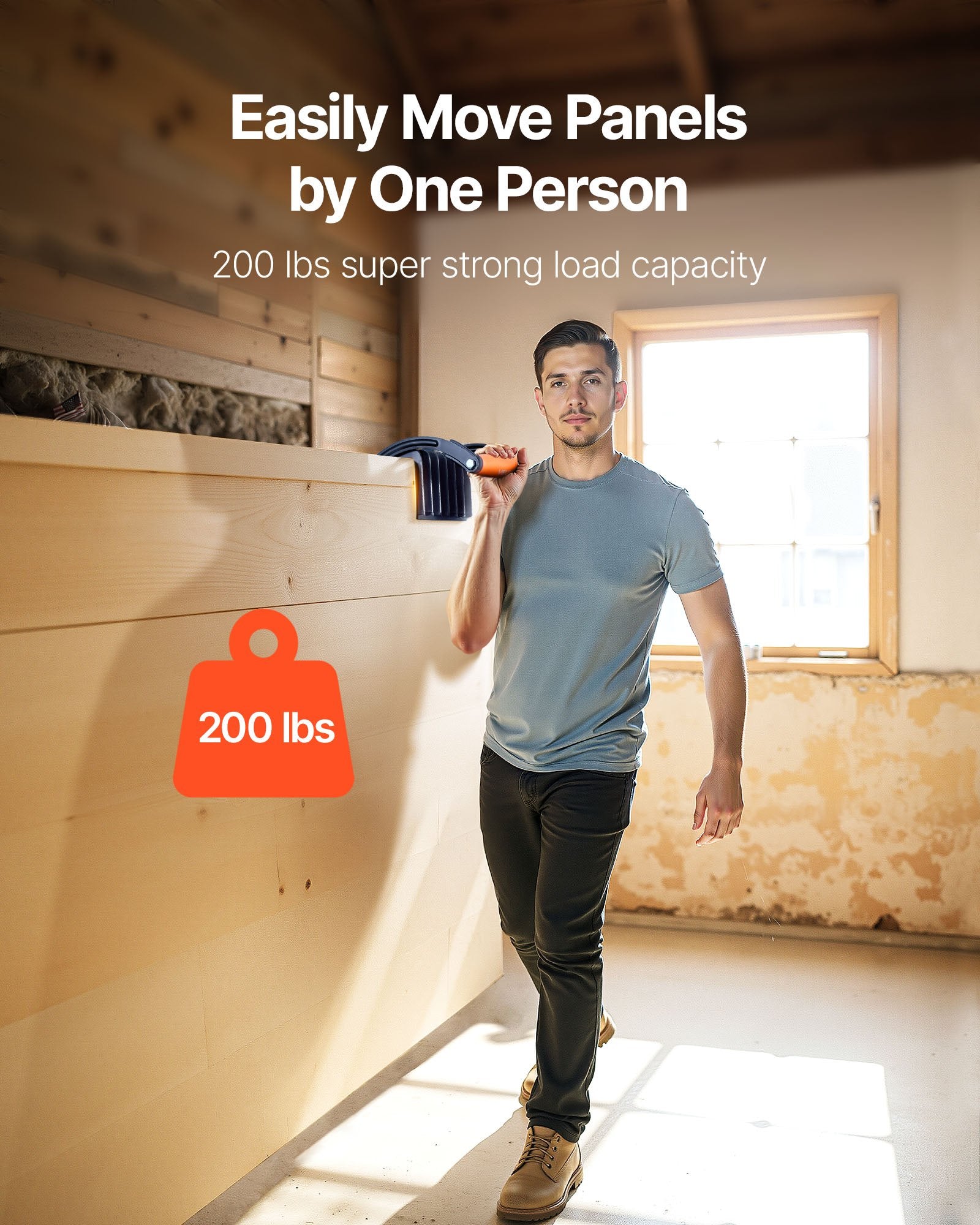 VEVOR Plywood Carrier, 90.7 kg Single Clamp Capacity, 2 Pack Adjustable Drywall Carrying Tool for 0-25.4 mm Thickness Boards, Plywood Carrier with Non-Slip Grips for Plastic Boards, Plywood, Drywall