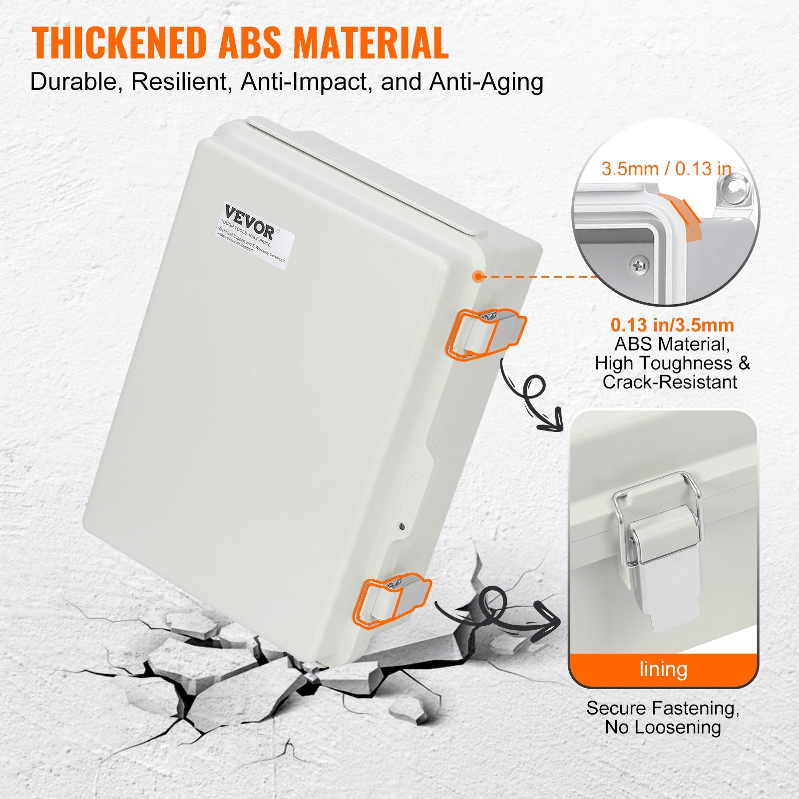 VEVOR Outdoor Electrical Junction Box, 430 x 330 x 180 mm, ABS Plastic Electrical Enclosure Box with Hinged Cover Stainless Steel Latch, IP67 Dustproof Waterproof for Outdoor Electrical Projects, 17 x 13 x 7 inch