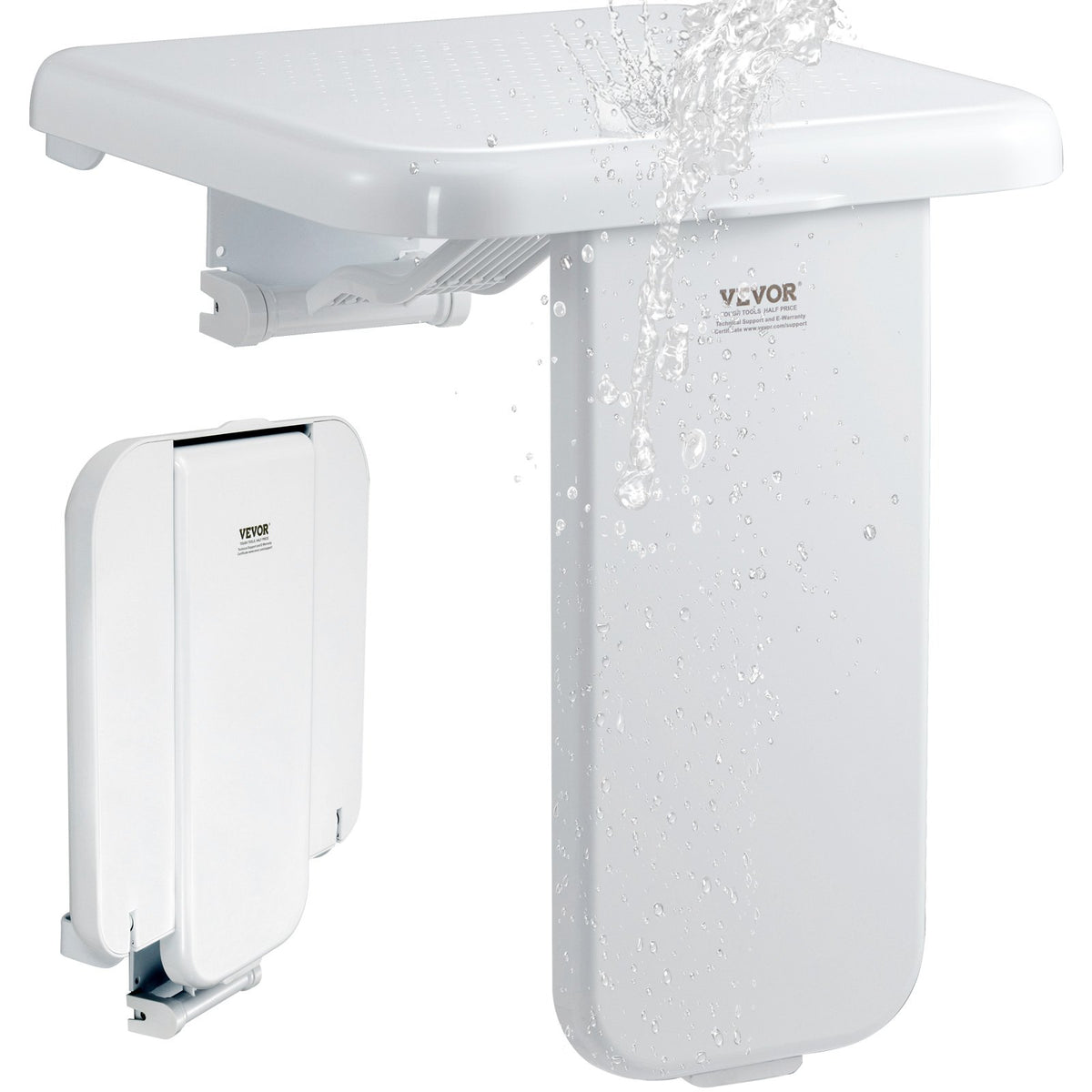 VEVOR Folding ABS Shower Seat, 15.7'' x 16.7'' Unfolded, Wall Mounted Fold Up Shower Bench with 440 lbs Load Capacity, Space Saving Fold Down Shower Chair for Seniors Pregnant Women Children Adults