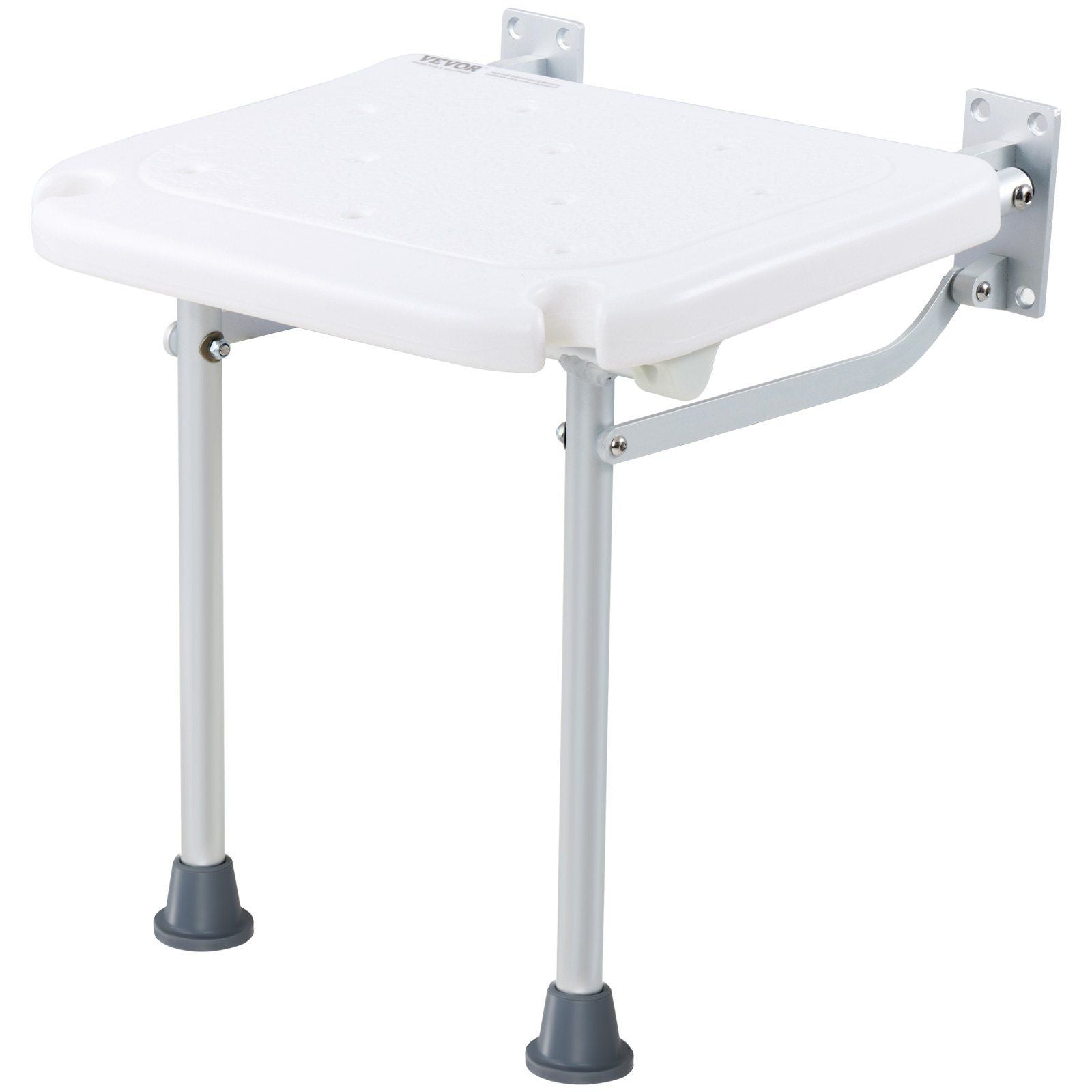 Folding PE Shower Seat, 15.7'' x 14.8'' Unfolded, Wall Mounted Fold Up Shower Bench with 500 lbs Load Capacity, Space Saving Fold Down Shower Chair for Seniors Pregnant Women Children Adults