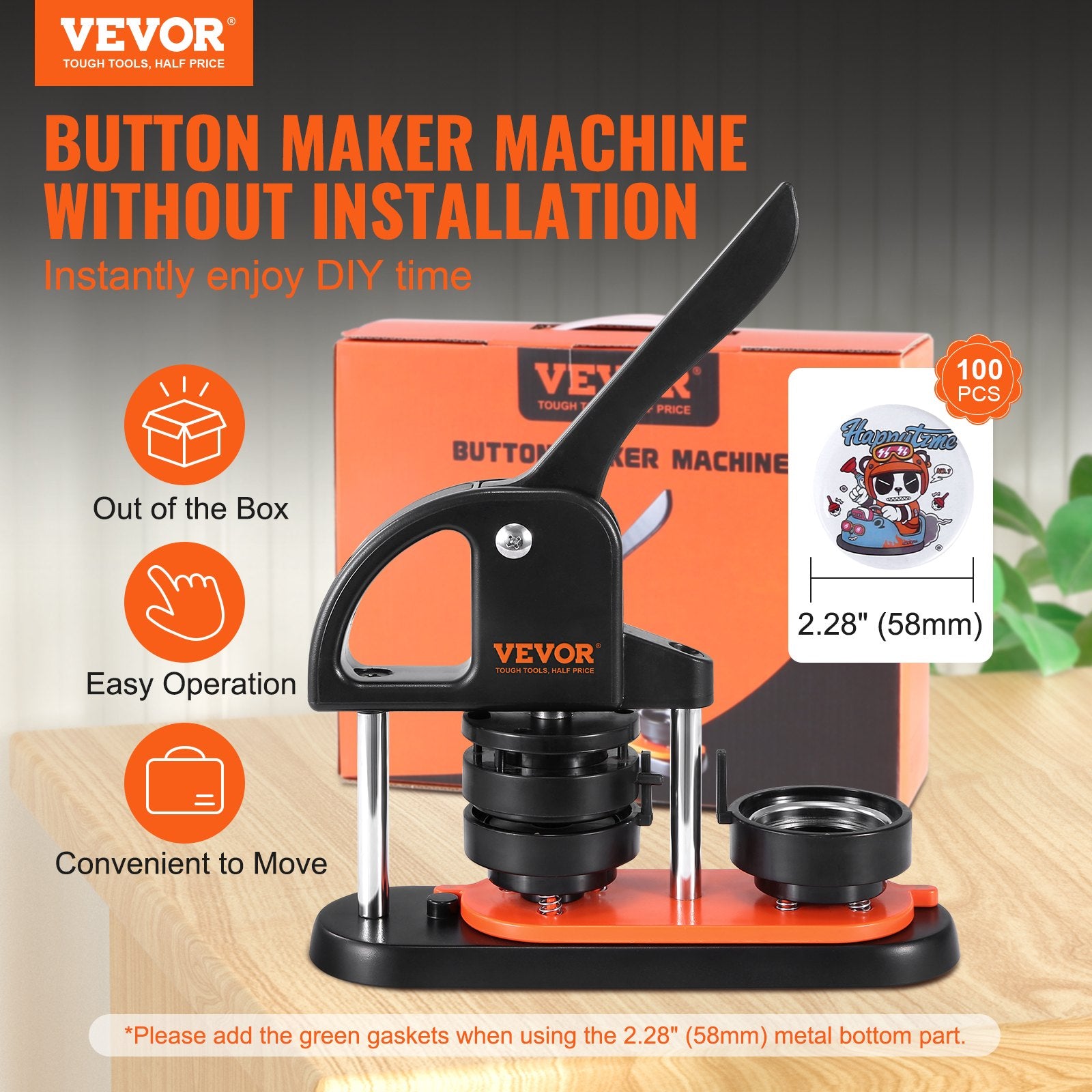 VEVOR Button Maker Machine, 2.28 inch/58mm Pin Maker, Installation-Free Badge Punch Press Kit, Children DIY Gifts Button Making Supplies with 100pcs Button Parts, Circle Cutter, Magic Book