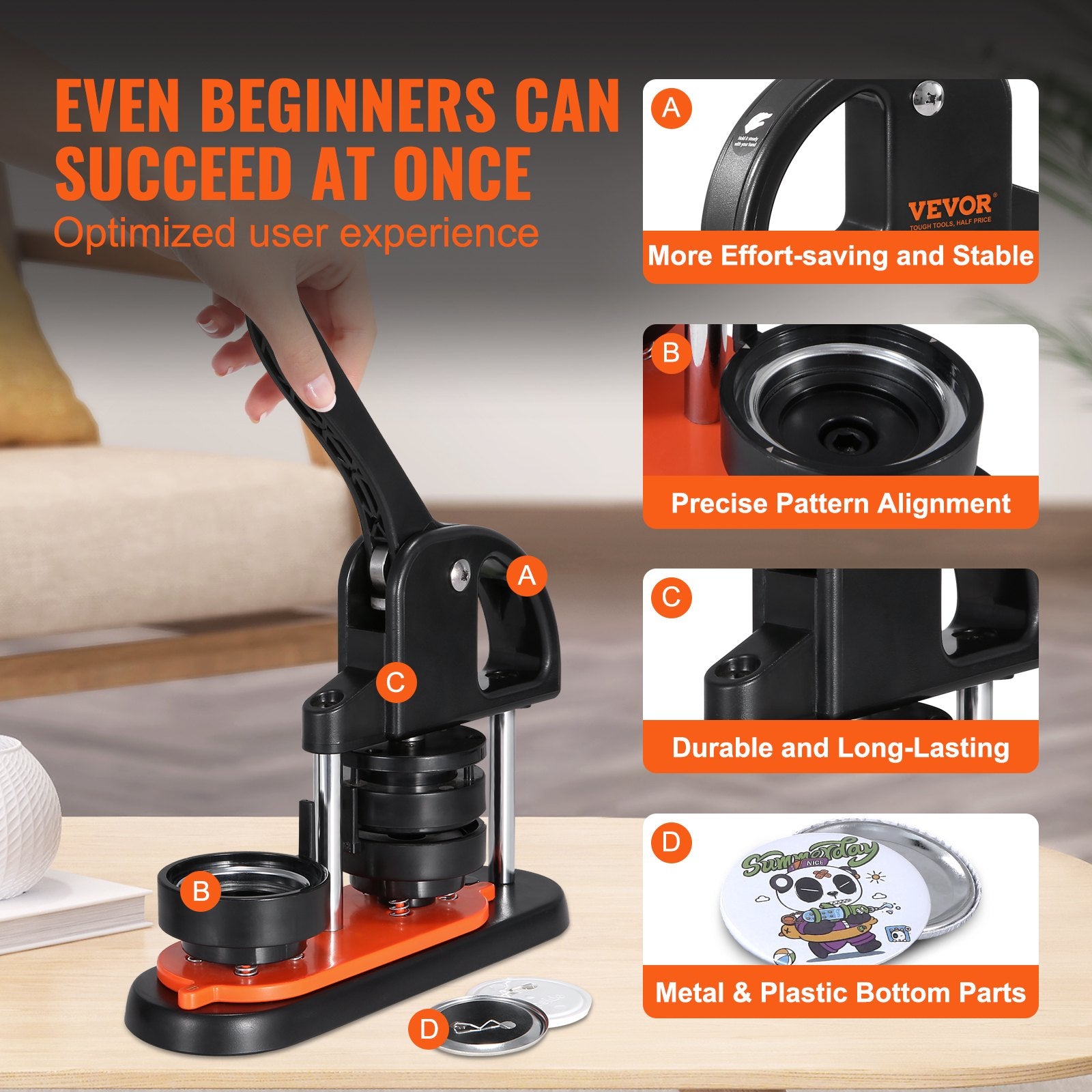 VEVOR Button Maker Machine, 2.28 inch/58mm Pin Maker, Installation-Free Badge Punch Press Kit, Children DIY Gifts Button Making Supplies with 100pcs Button Parts, Circle Cutter, Magic Book