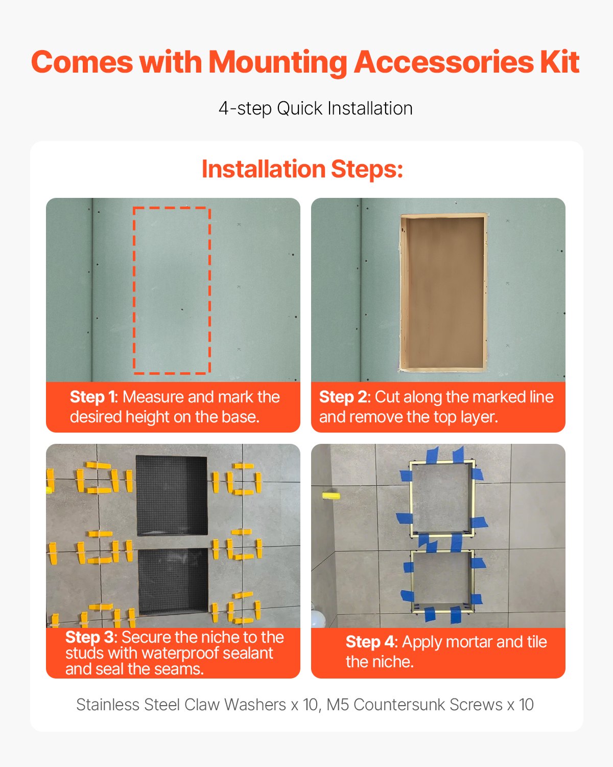 VEVOR Shower Niche 40.6 x 50.8 x 10.2 cm Recessed Wall Divider Shelf Bathroom