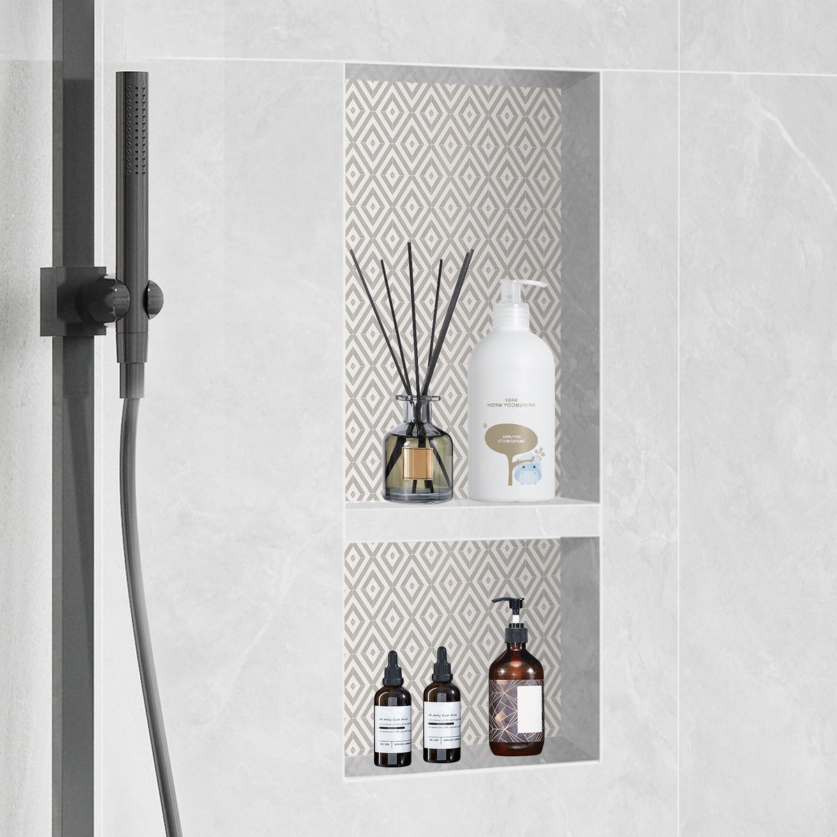 VEVOR Shower Niche Ready for Tile 40.64 x 81.28 cm, Double Shelf Organizer, Square Corners Wall-inserted Niche Recessed, Sealed Protection Modern Soap Storage Niche for Shower Bathroom, Black