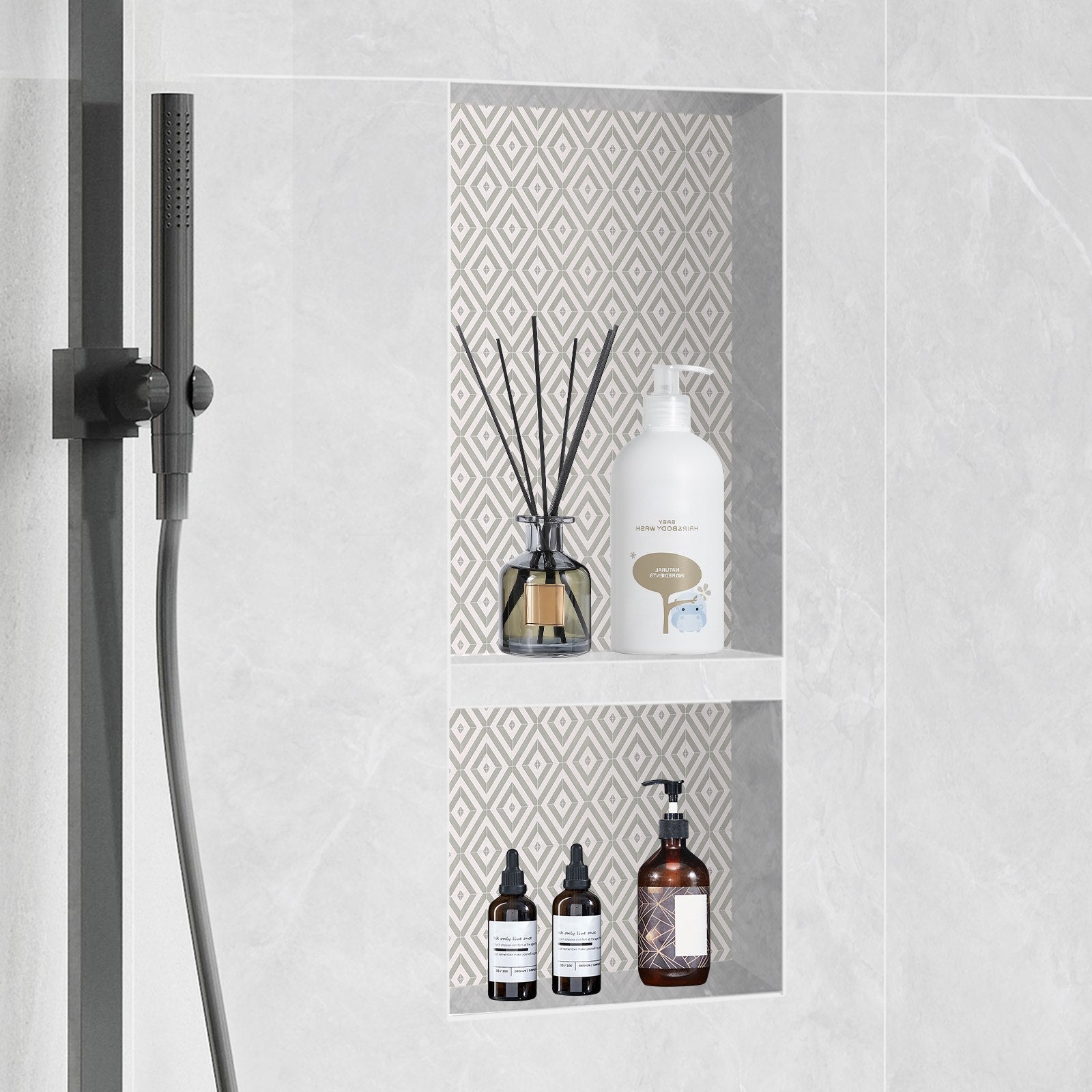 VEVOR Shower Niche Ready for Tile 40.64 x 81.28 cm, Double Shelf Organizer, Square Corners Wall-inserted Niche Recessed, Sealed Protection Modern Soap Storage Niche for Shower Bathroom, Black