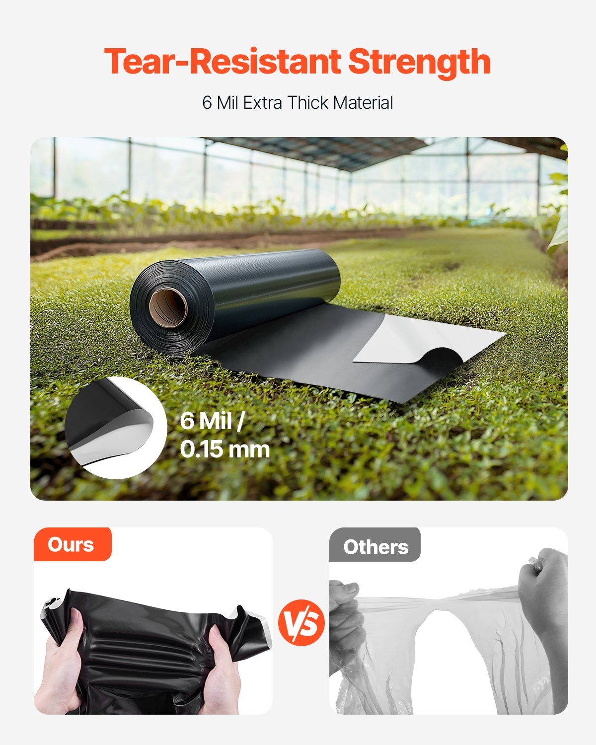 VEVOR 6Mil Plastic Sheeting Roll 10 x 100 FT Heavy Duty Film Black & White