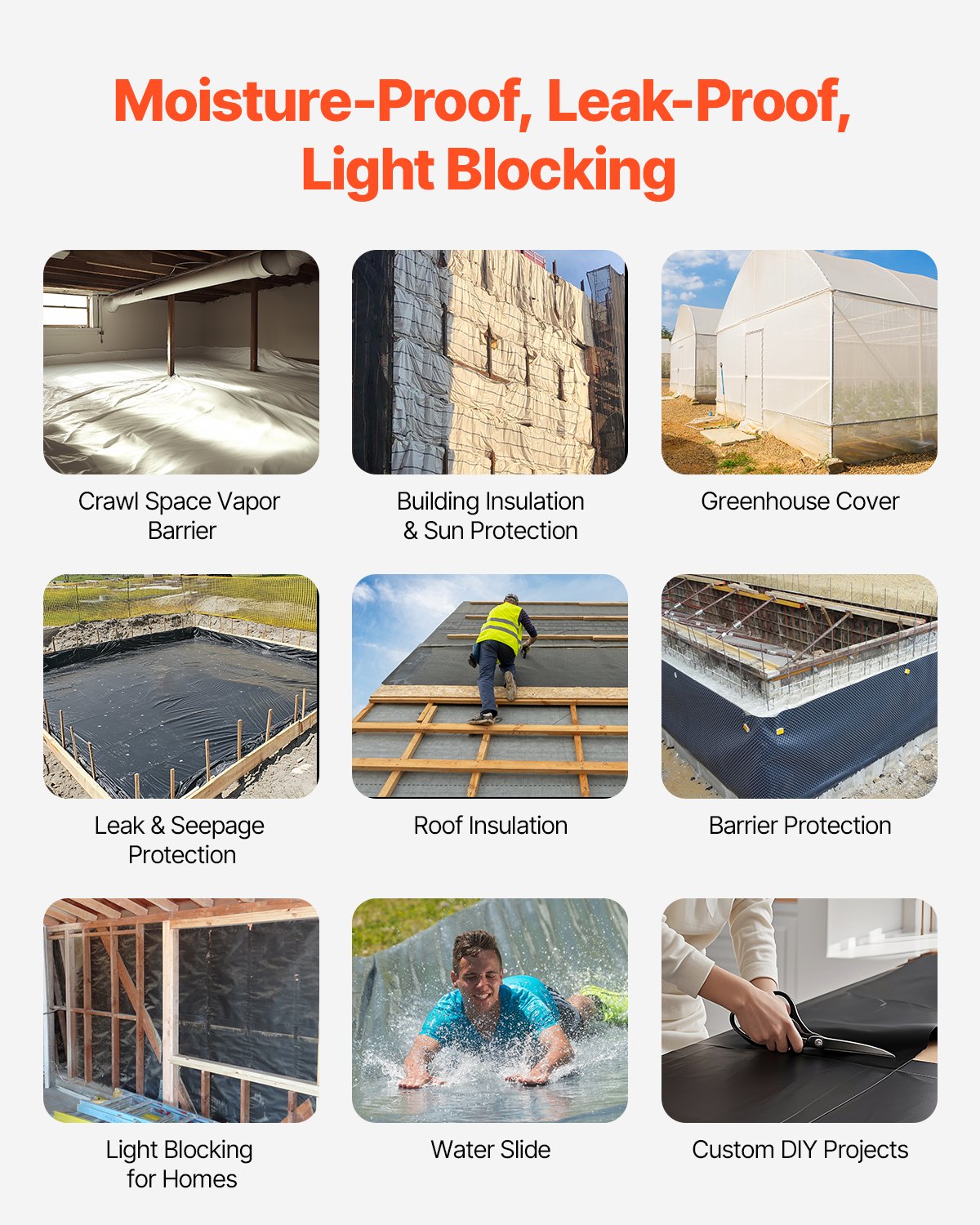 VEVOR 6Mil Plastic Sheeting Roll 10 x 100 FT Heavy Duty Film Black & White