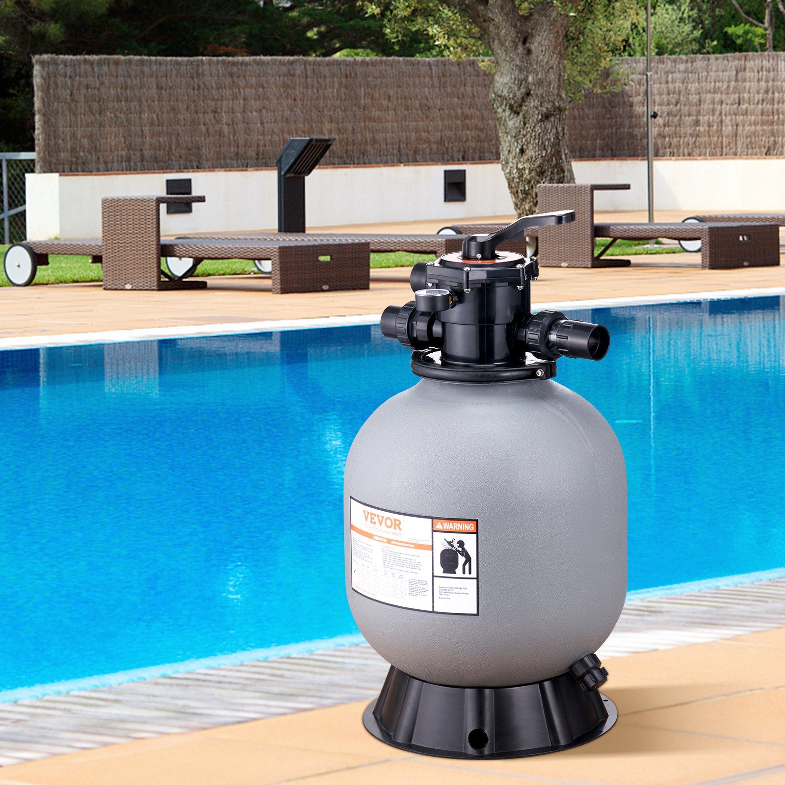 VEVOR Sand Filter, 19-inch, 482.6mm, Up to 45 GPM Flow Rate, Above Inground Swimming Pool Sand Filter System with 7-Way Multi-Port Valve, Filter, Backwash, Rinse, Recirculate, Waste, Winter, Closed Functions