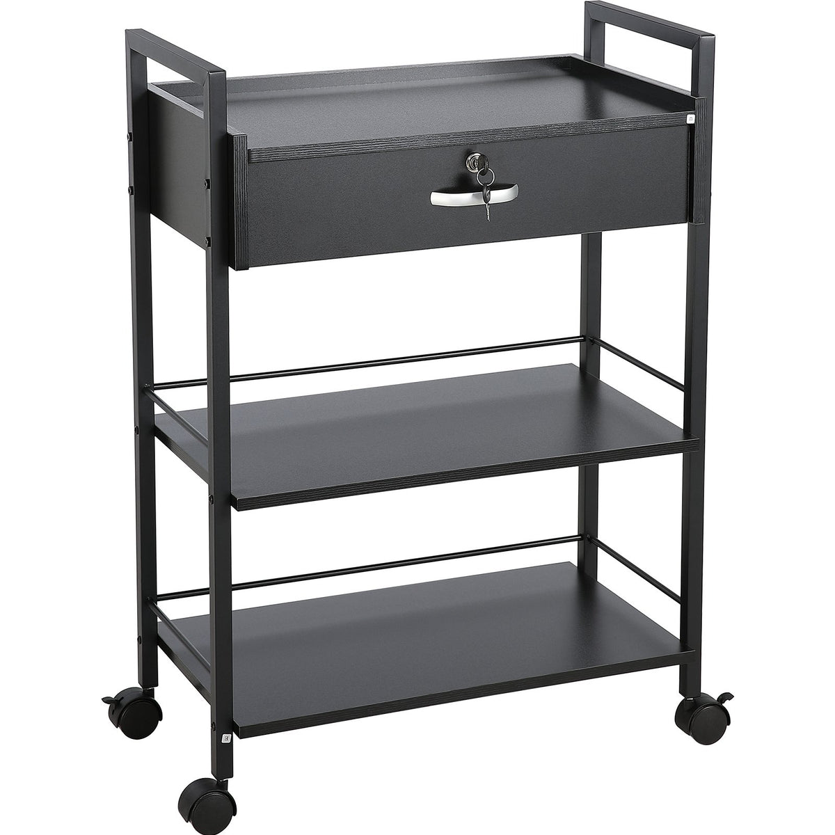 VEVOR Beauty Salon Trolley Cart, 3-Tier Hair Salon Stations Cabinet for Stylist with Lockable Drawer, MDF Rolling Storage Station with 4 Wheels (2 Lockable) for Beauty SPA Barbershop Tattoo