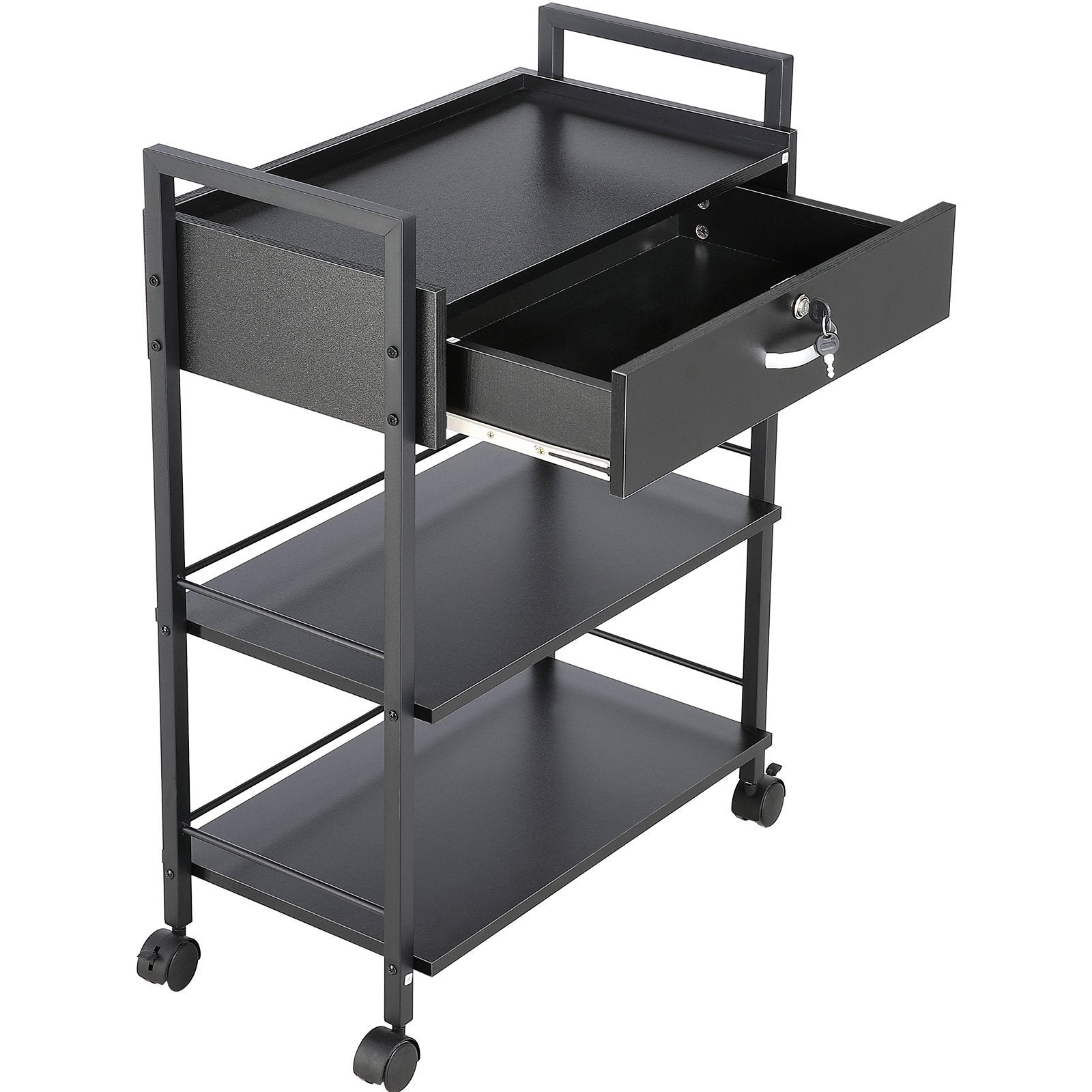 VEVOR Beauty Salon Trolley Cart, 3-Tier Hair Salon Stations Cabinet for Stylist with Lockable Drawer, MDF Rolling Storage Station with 4 Wheels (2 Lockable) for Beauty SPA Barbershop Tattoo