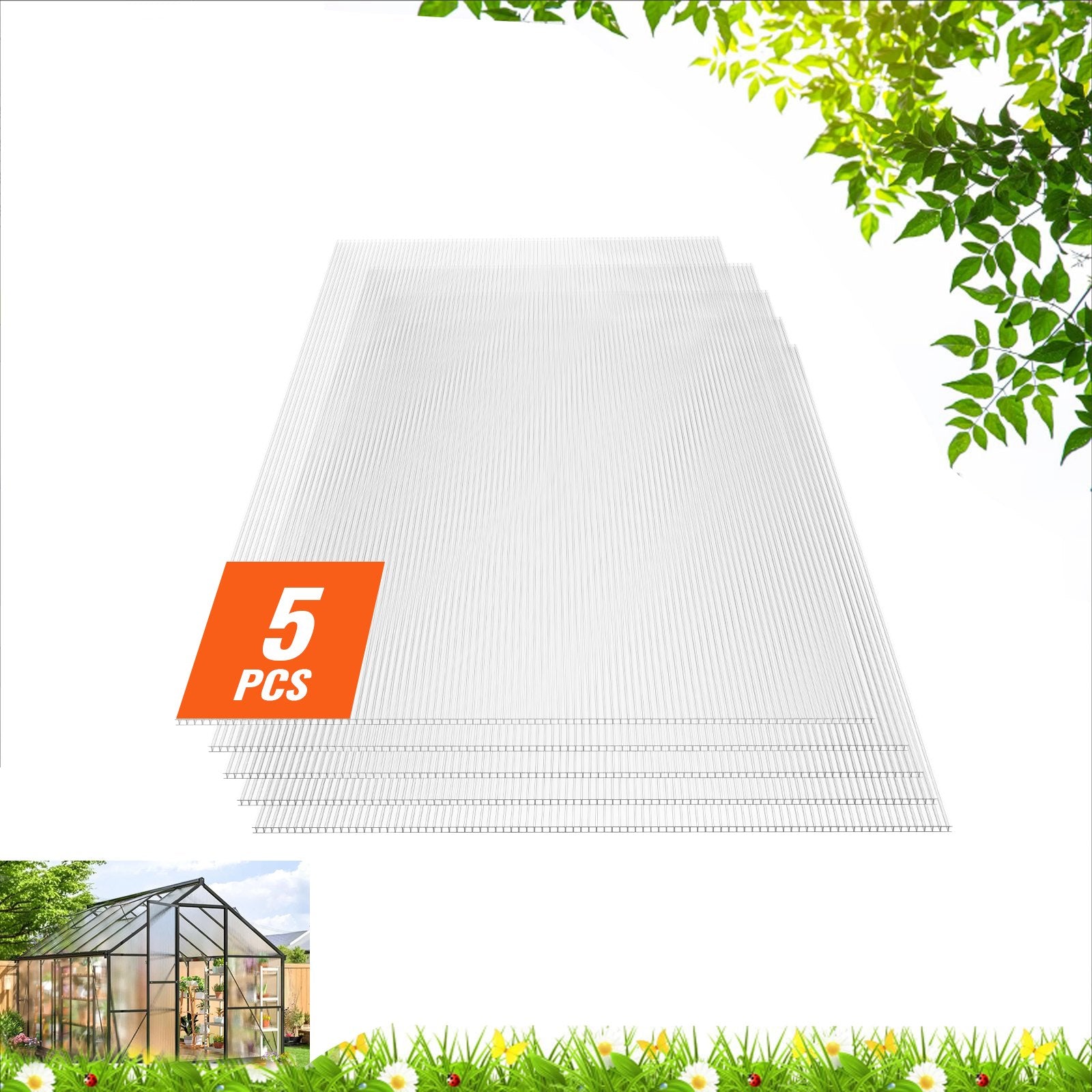 VEVOR 5 Pack Polycarbonate Greenhouse Panels 2' X 4' X 0.32'' Roof Sheets