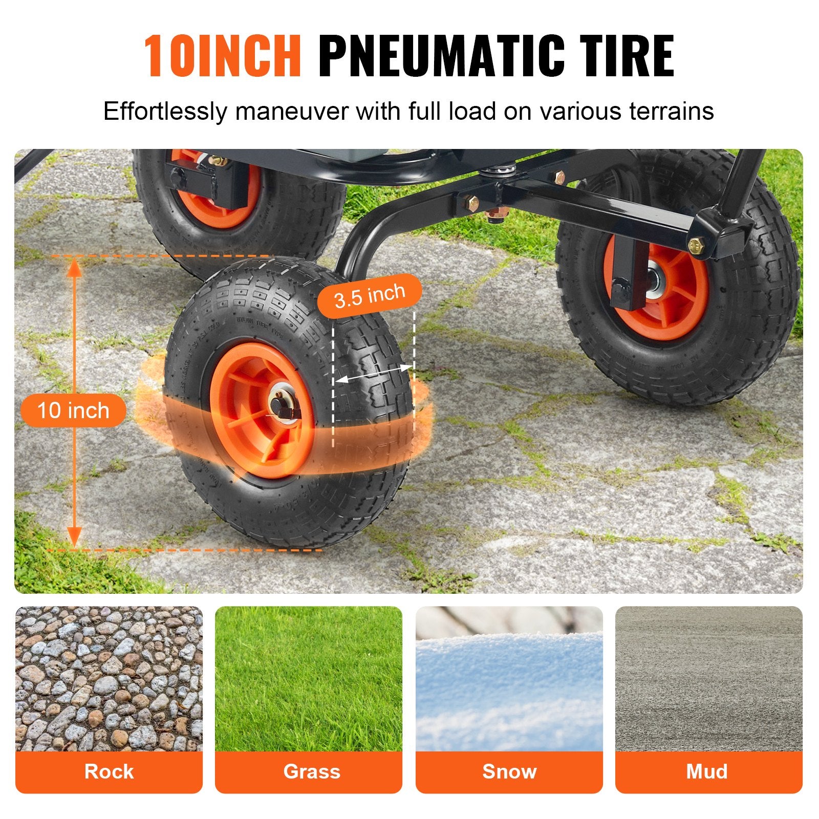 VEVOR Dump Cart, Poly Garden Dump Cart with Easy to Assemble Steel Frame, Dump Wagon with 2-in-1 Convertible Handle, Utility Wheelbarrow 272kg/ 600lbs Capacity, 25.5cm/ 10 inch Tires