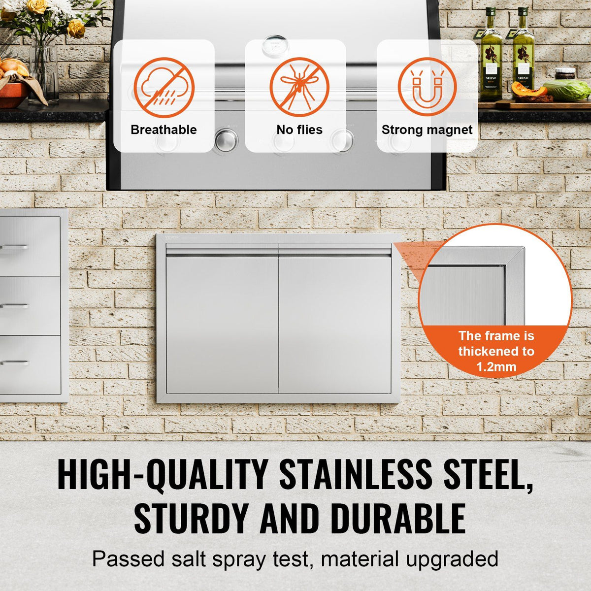 BBQ Access Door, 762x532 mm Double Outdoor Kitchen Door, Stainless Steel Flush Mount Door, Wall Vertical Door with Recessed Handles , for BBQ Island, Grilling Station, Outside Cabinet
