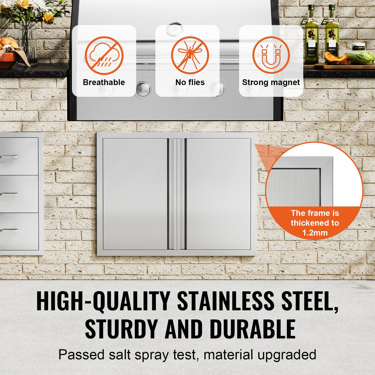 VEVOR BBQ Access Door, 787x609 mm Double Outdoor Kitchen Door, Stainless Steel Flush Mount Door, Wall Vertical Door with Recessed Handles , for BBQ Island, Grilling Station, Outside Cabinet