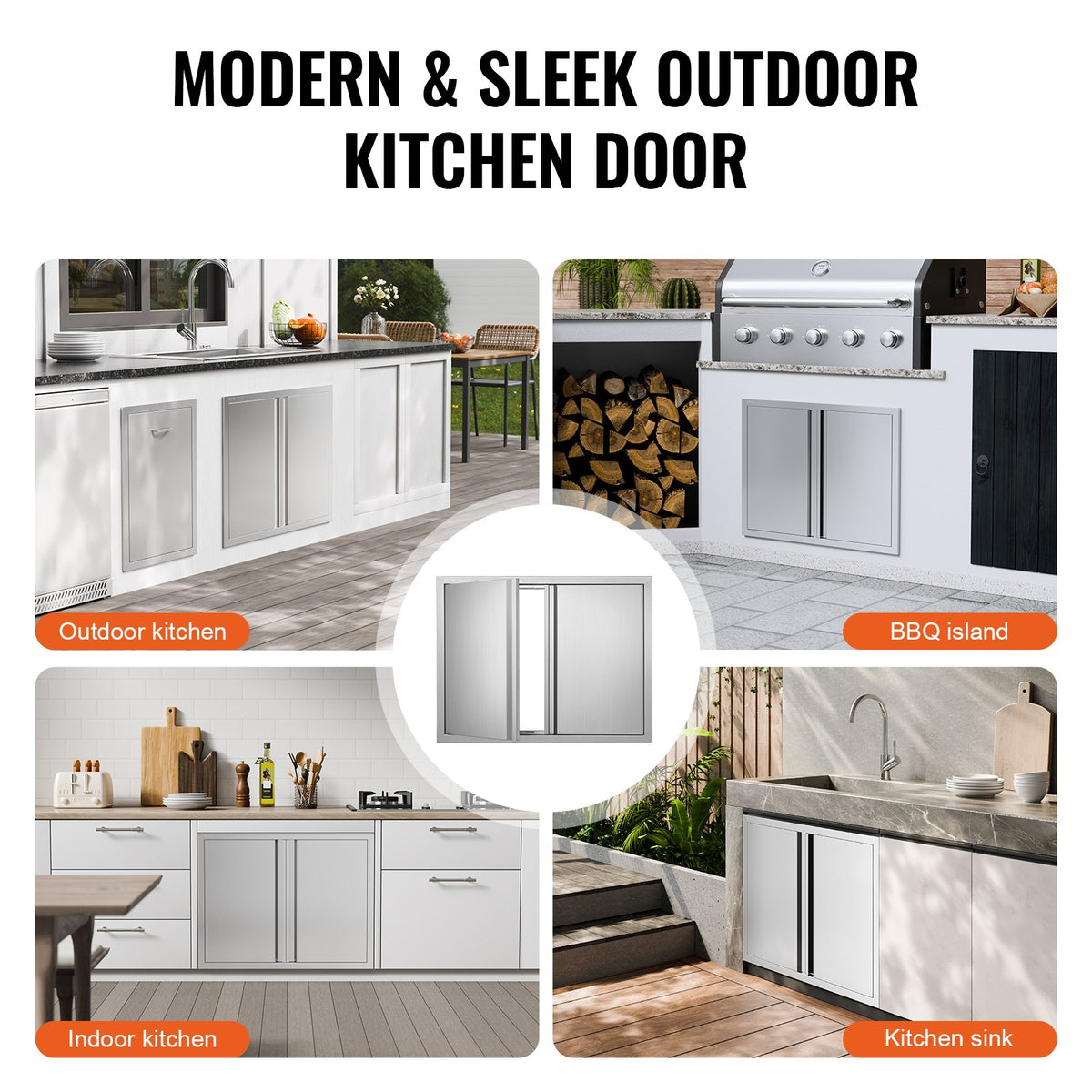 VEVOR BBQ Access Door, 787x609 mm Double Outdoor Kitchen Door, Stainless Steel Flush Mount Door, Wall Vertical Door with Recessed Handles , for BBQ Island, Grilling Station, Outside Cabinet