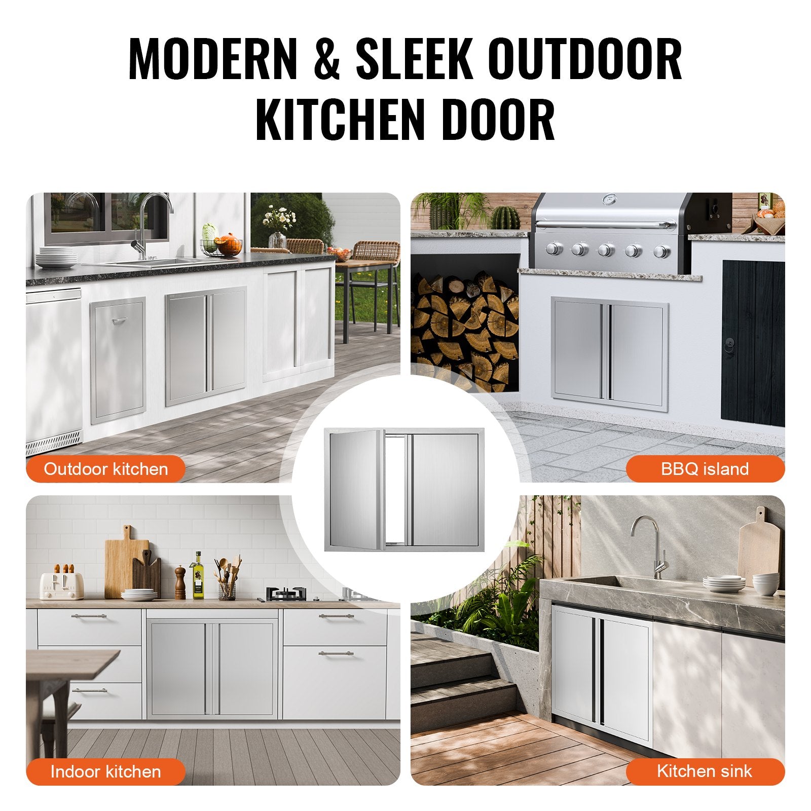 VEVOR BBQ Access Door, 787x609 mm Double Outdoor Kitchen Door, Stainless Steel Flush Mount Door, Wall Vertical Door with Recessed Handles , for BBQ Island, Grilling Station, Outside Cabinet