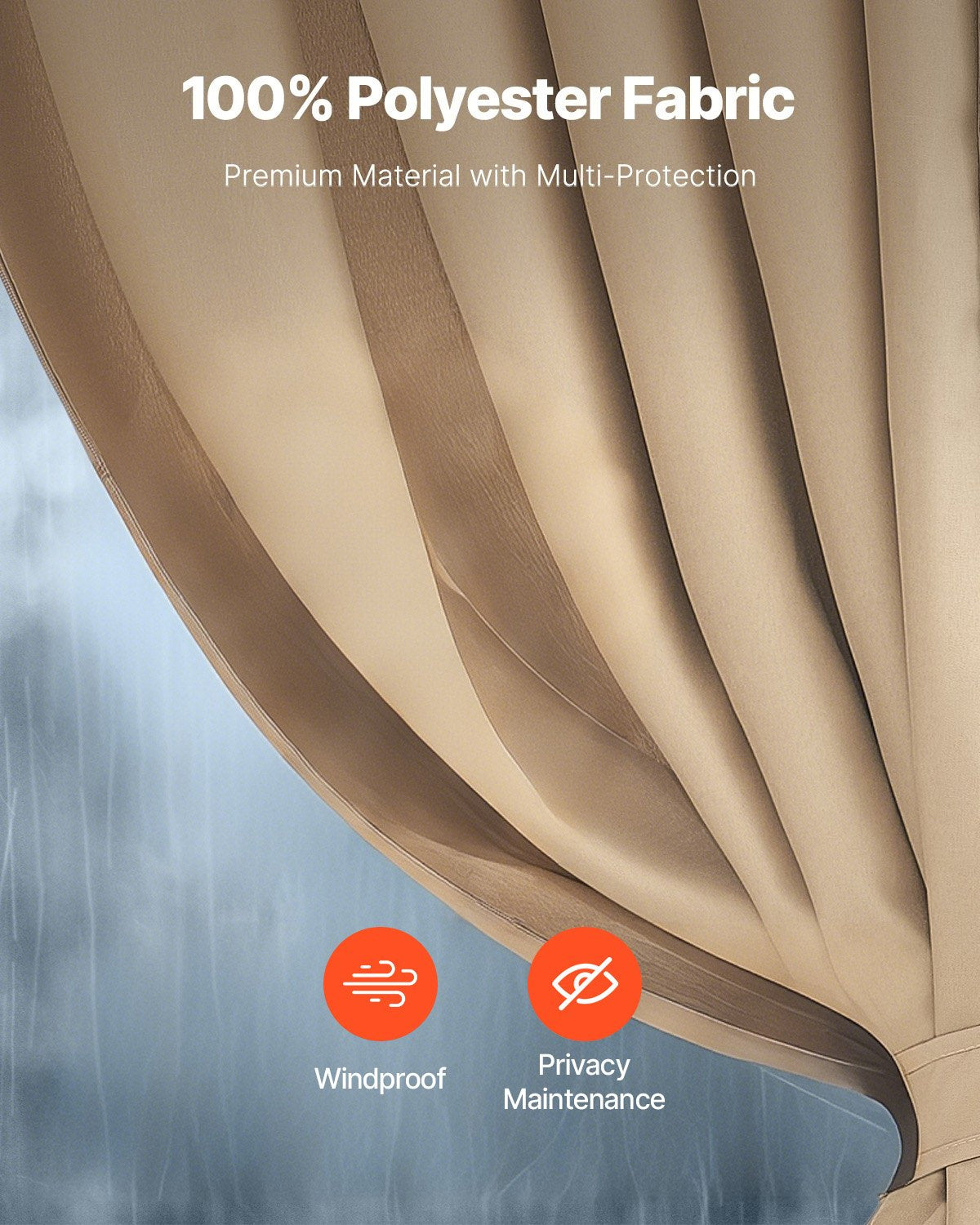 VEVOR Gazebo Curtains Outdoor, Fit Most 10' x 10' x 6.7' Gazebos, 4-Panel Sidewall Gazebo Privacy Curtains with Zippers, Outdoor Curtain Replacement for Patio Canopy, Only Curtain, Khaki