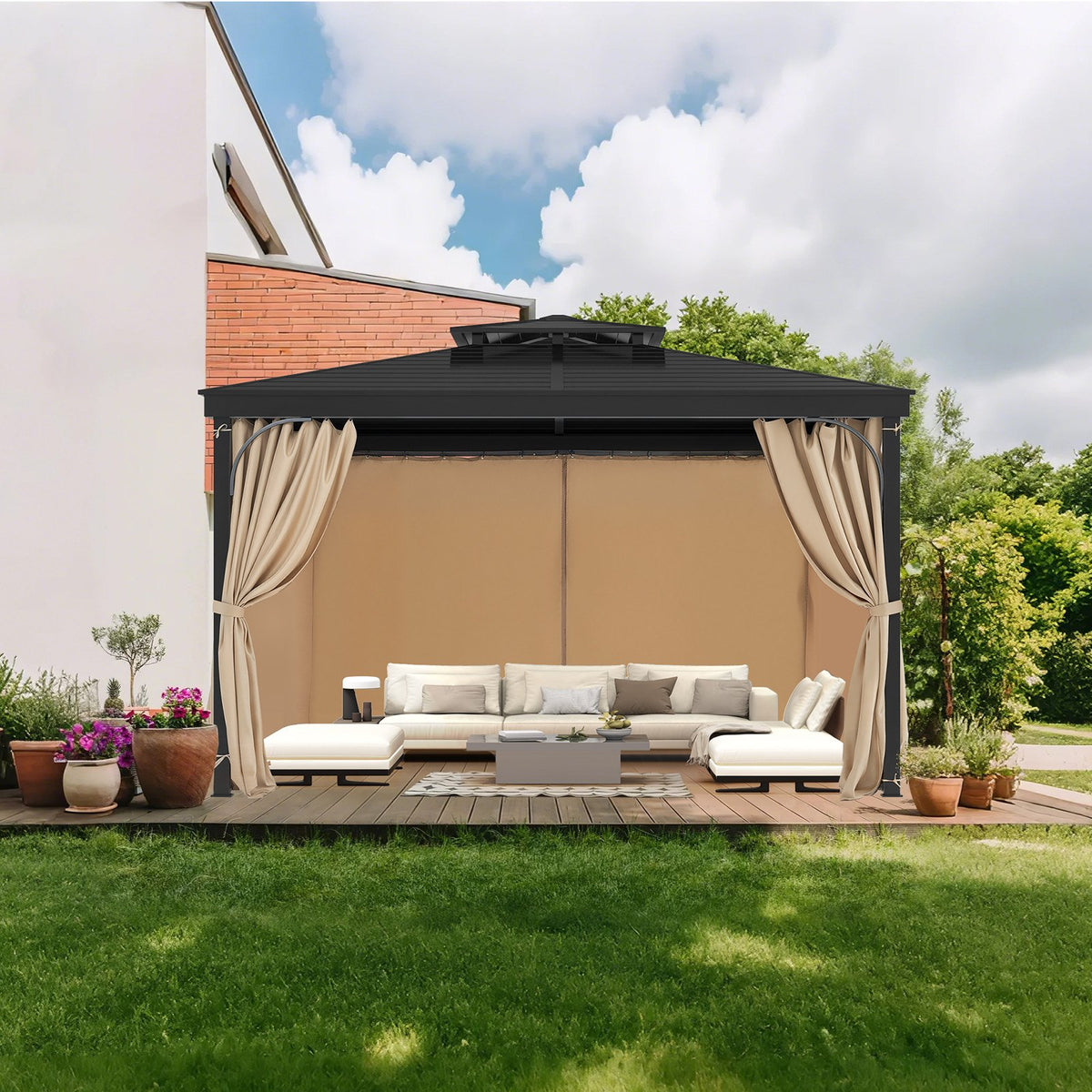 VEVOR Gazebo Curtains Outdoor, Fit Most 10' x 10' x 6.7' Gazebos, 4-Panel Sidewall Gazebo Privacy Curtains with Zippers, Outdoor Curtain Replacement for Patio Canopy, Only Curtain, Khaki