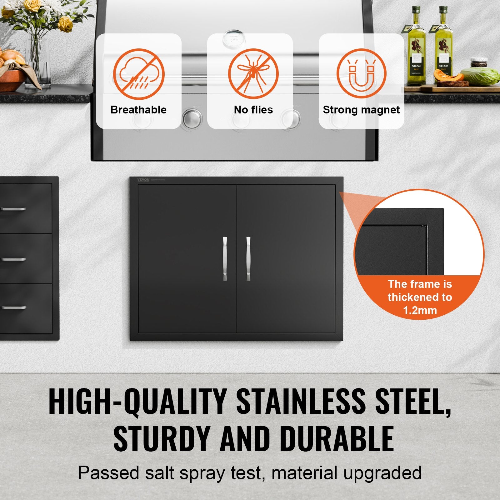 VEVOR BBQ Access Door, 788x610 mm Double Outdoor Kitchen Door, Cold Plate Flush Mount Door, Wall Vertical Door with Handles, for BBQ Island, Grilling Station, Outside Cabinet