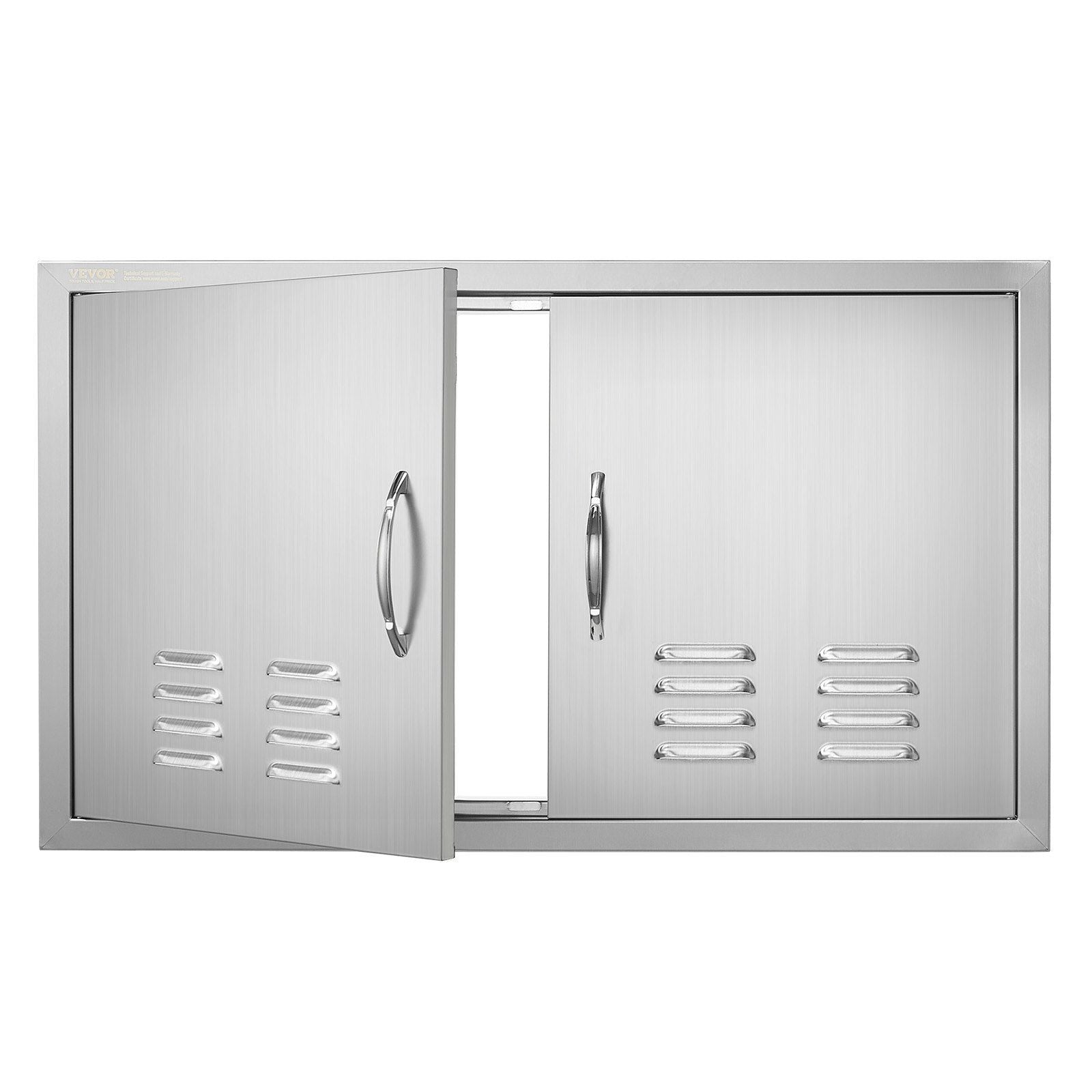 BBQ Access Door, 914x534 mm Double Outdoor Kitchen Door, Stainless Steel Flush Mount Door, Wall Vertical Door with Handles and Vents, for BBQ Island, Grilling Station, Outside Cabinet