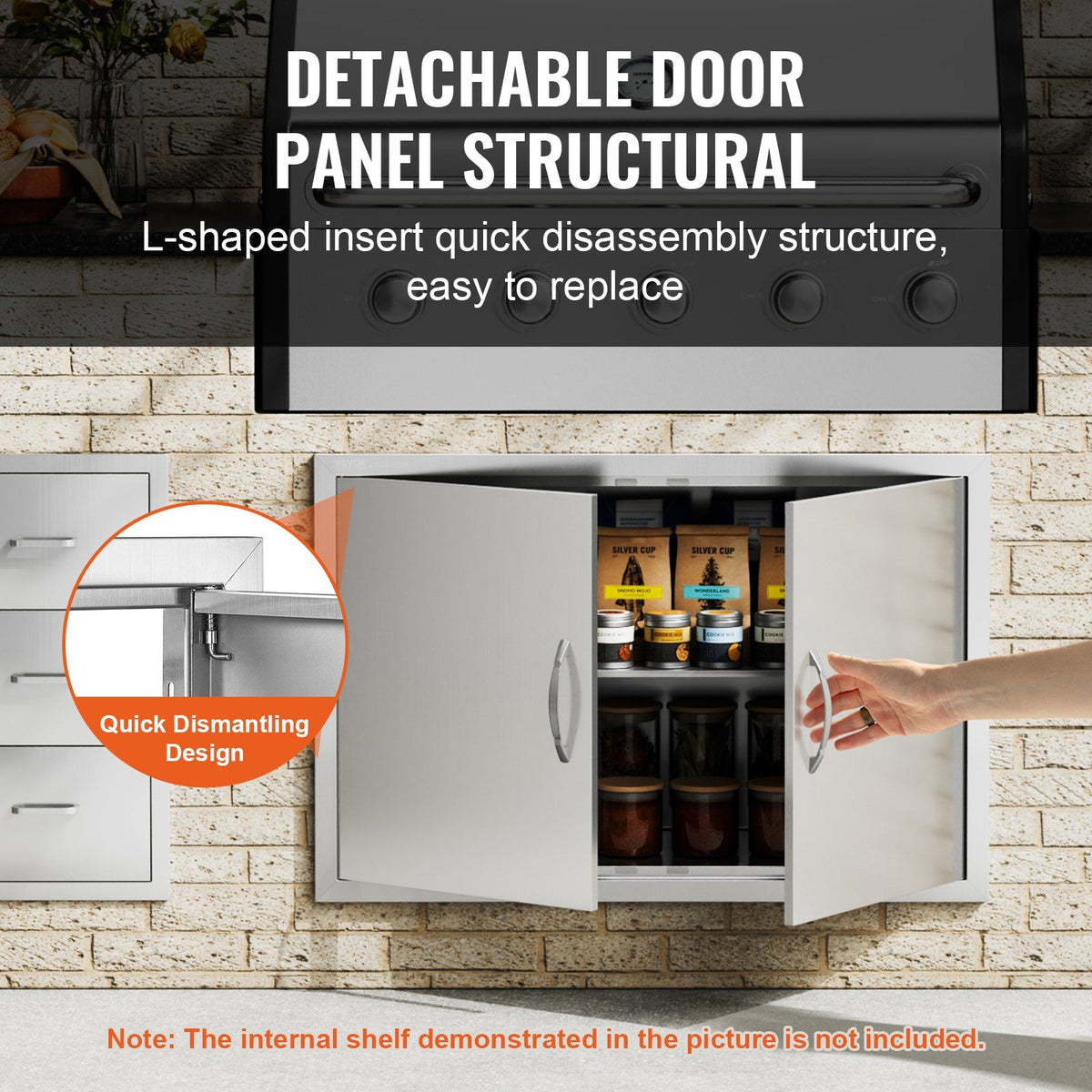 BBQ Access Door, 915x610 mm Double Outdoor Kitchen Door, Stainless Steel Flush Mount Door, Wall Vertical Door with Handles, for BBQ Island, Grilling Station, Outside Cabinet