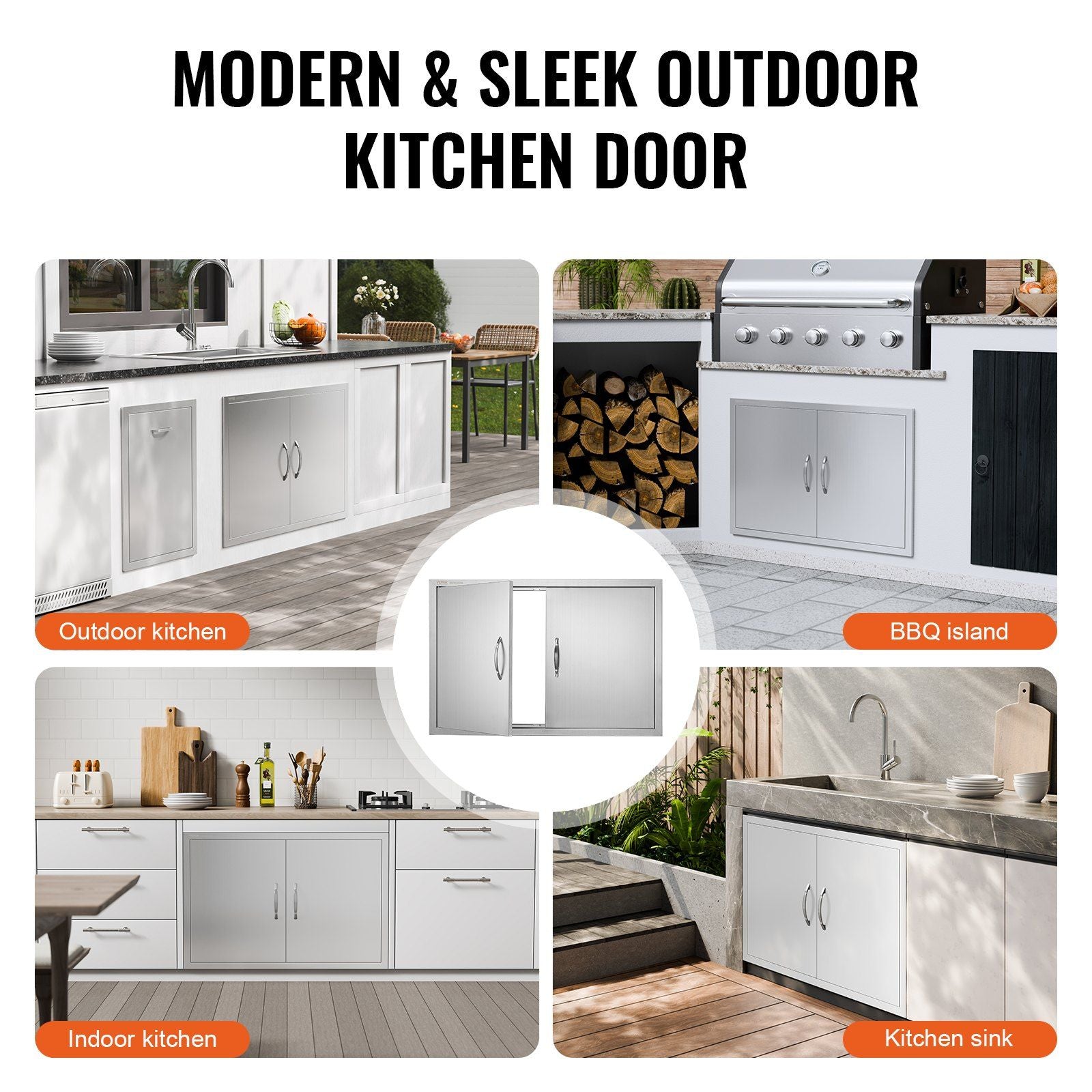 BBQ Access Door, 915x610 mm Double Outdoor Kitchen Door, Stainless Steel Flush Mount Door, Wall Vertical Door with Handles, for BBQ Island, Grilling Station, Outside Cabinet