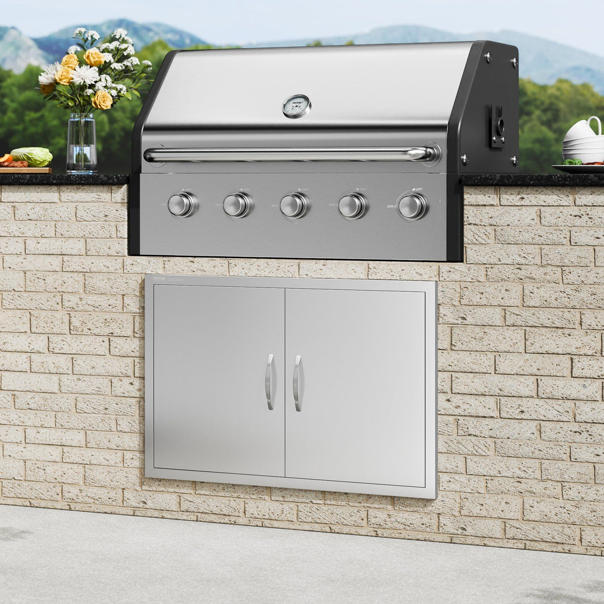 BBQ Access Door, 915x610 mm Double Outdoor Kitchen Door, Stainless Steel Flush Mount Door, Wall Vertical Door with Handles, for BBQ Island, Grilling Station, Outside Cabinet