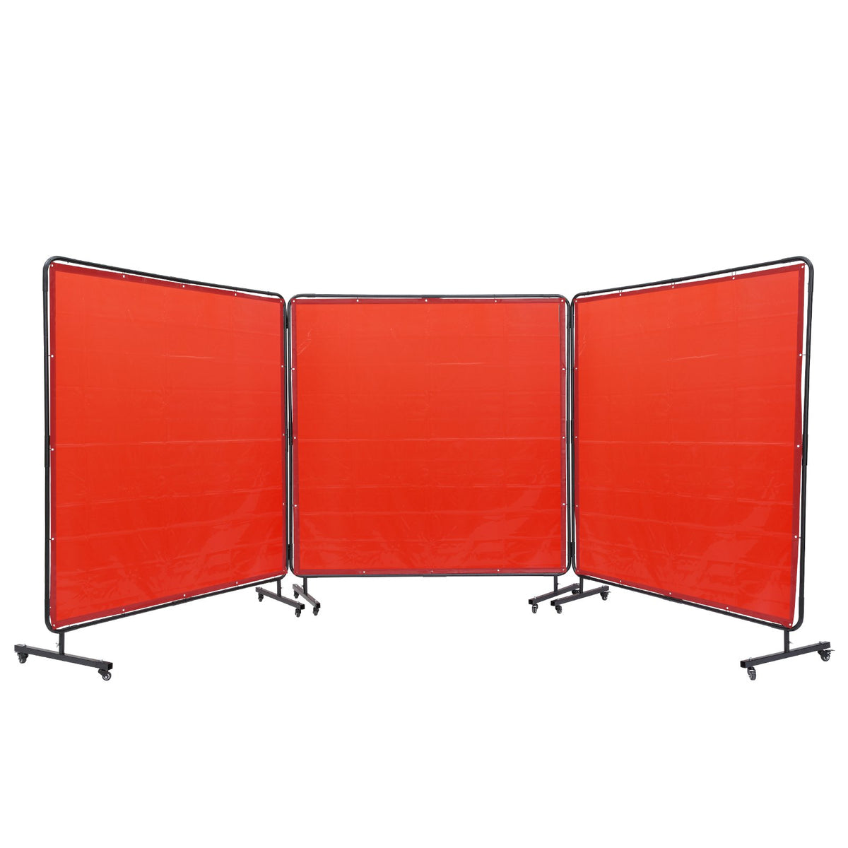 VEVOR Welding Screen with Frame, 6' x 6' 3 Panel Welding Curtain Screens, Flame-Resistant Vinyl Welding Protection Screen on 12 Swivel Wheels (6 Lockable), Moveable & Professional for Workshop, Red