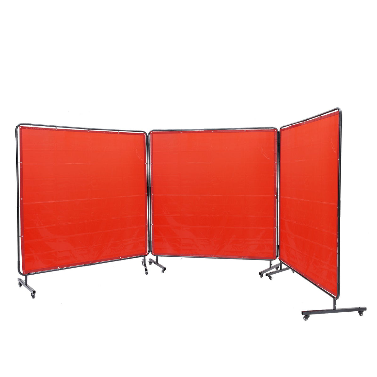 VEVOR Welding Screen with Frame, 6' x 6' 3 Panel Welding Curtain Screens, Flame-Resistant Vinyl Welding Protection Screen on 12 Swivel Wheels (6 Lockable), Moveable & Professional for Workshop, Red