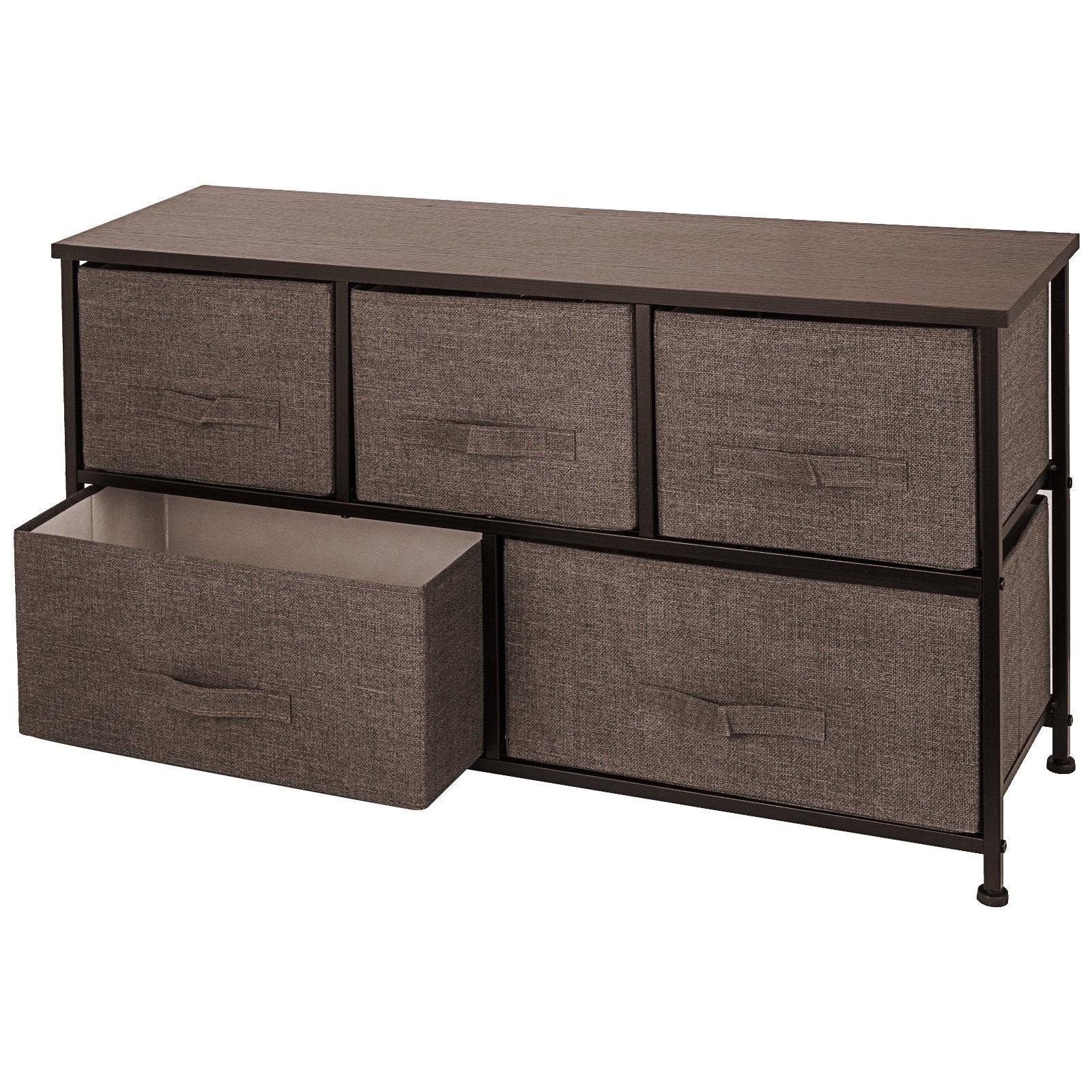 VEVOR Dresser Storage Tower with 5 Fabric Drawer Steel Frame Storage Cabinet Bin Storage Organizer Unit Fabric Cube Dresser Chest Cabinet Coffee Wide (Coffee/Wide)