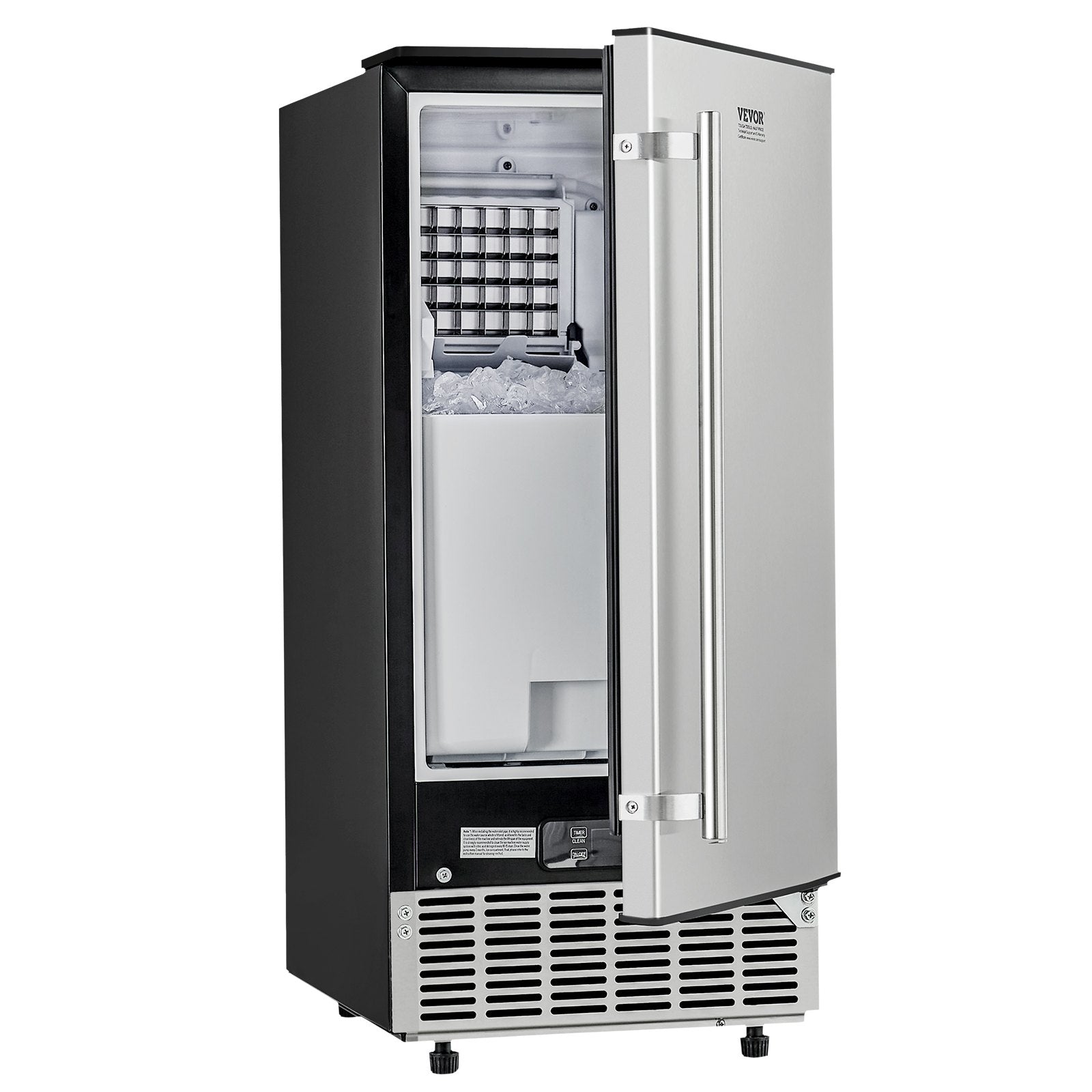 VEVOR Undercounter Built-in Ice Maker, 80 Lbs/Day Under Counter Ice Maker Machine with Reversible Door Stainless Steel, Freestanding Ice Maker for Commercial Home Kitchen, Electric Drainage