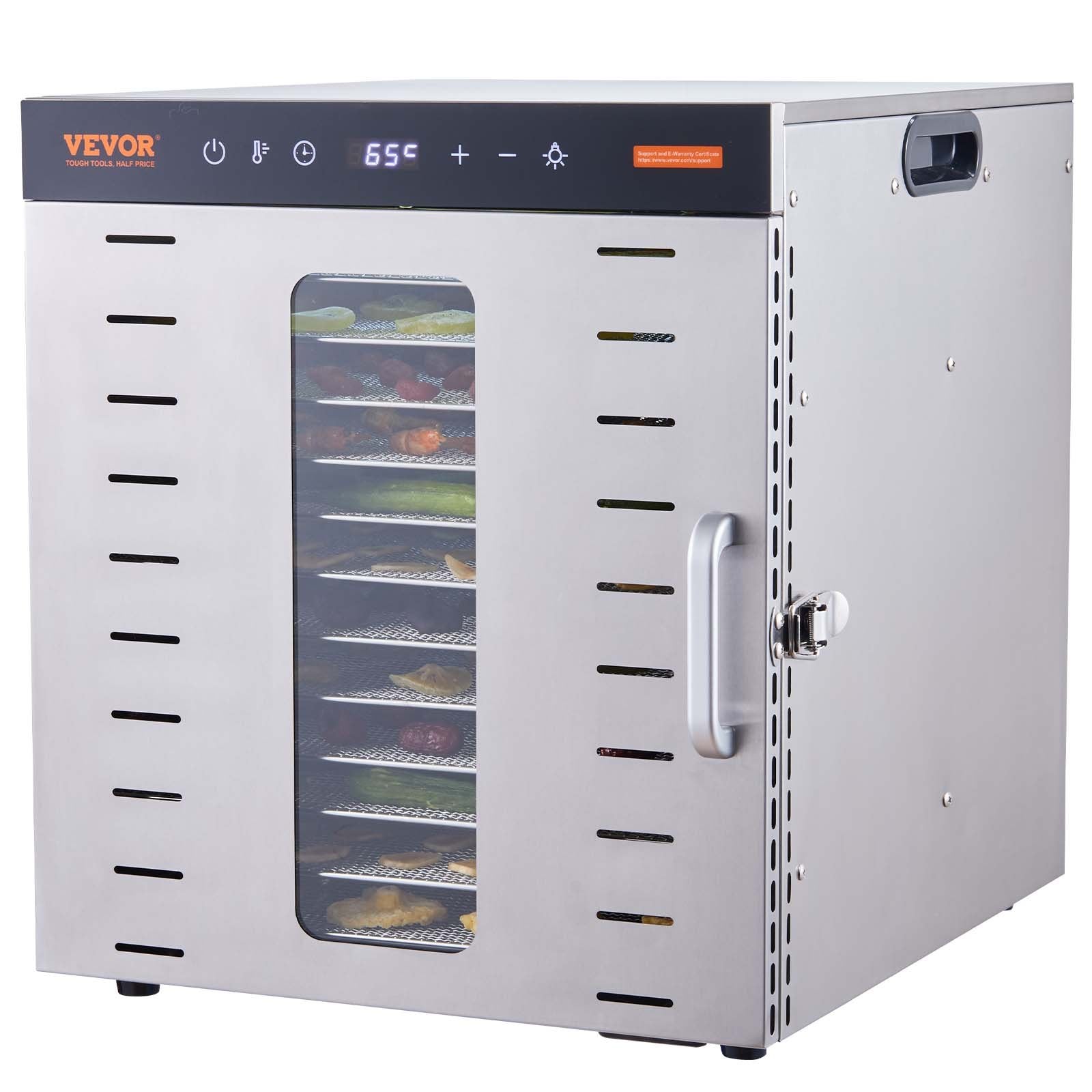 VEVOR 10 Trays Food Dehydrator Machine Stainless Steel 1000W Jerky Fruit Drying