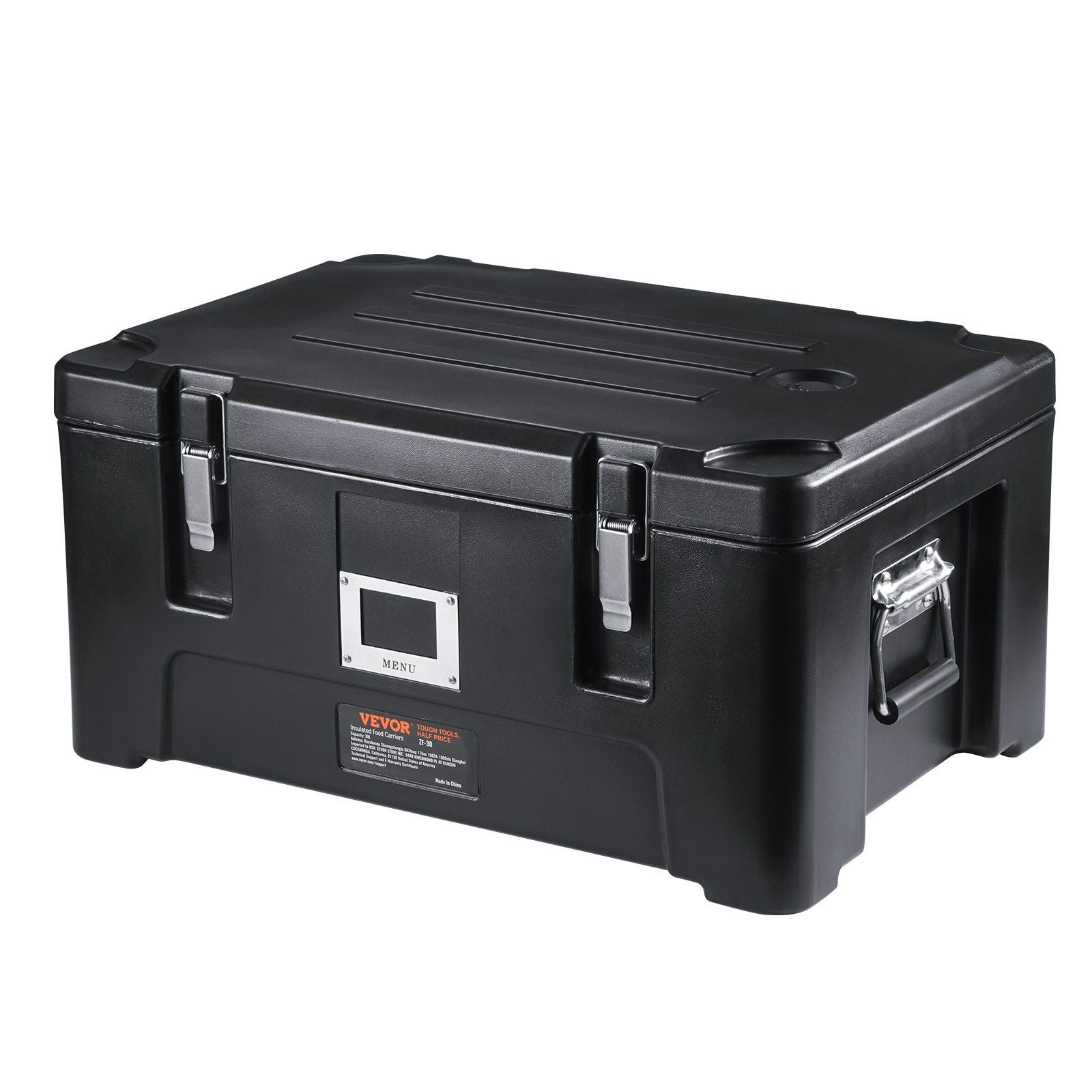 Insulated Food Pan Carrier, 36Qt Capacity, Stackable Catering Hot Box with 3 Stainless Steel Pans, Top Load LLDPE Food Warmer with Elastic Side Handles and Buckles, for Restaurant Canteen, Black