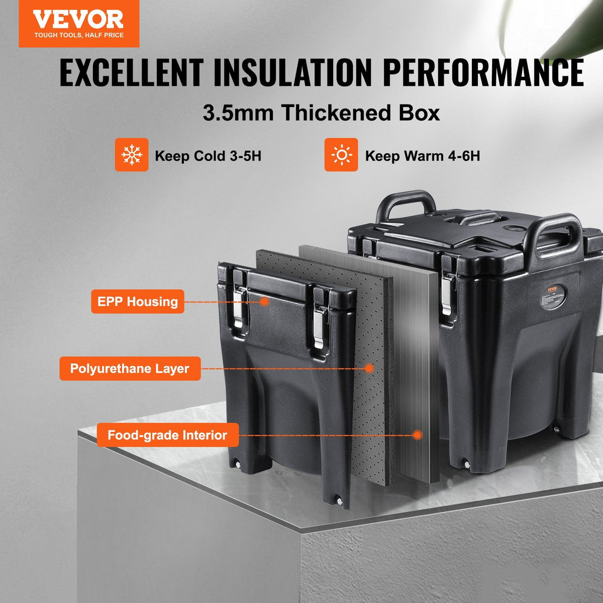 Insulated Food Carrier, 30L Capacity, Stackable Catering Hot Box with Stainless Steel Barrel, Top Load LLDPE Food Warmer with Integral Handles Buckles Stationary Base, for Restaurant Canteen, B