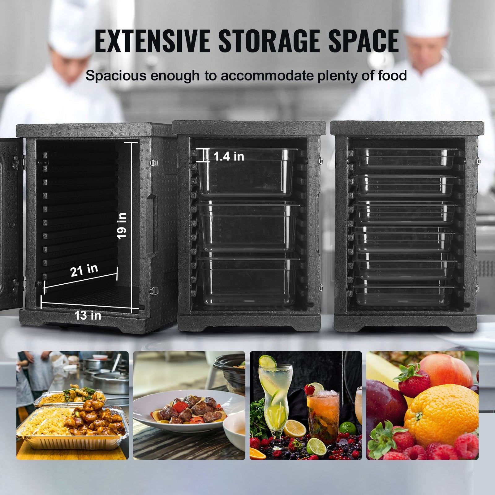 VEVOR Insulated Food Pan Carrier, 90L Hot Box for Catering, LLDPE Food Box Carrier with Double Buckles, Front Loading Food Warmer for Restaurant, Canteen, etc.