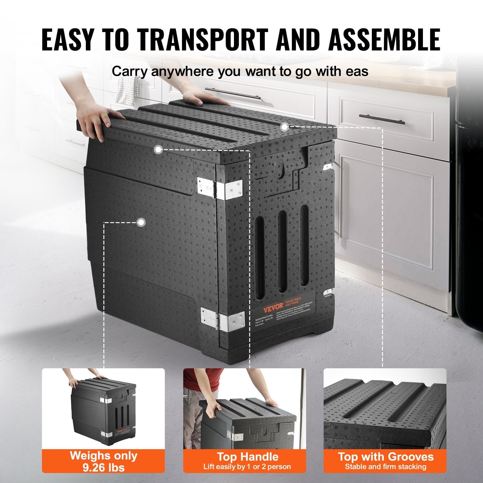 VEVOR Insulated Food Pan Carrier, 90L Hot Box for Catering, LLDPE Food Box Carrier with Double Buckles, Front Loading Food Warmer for Restaurant, Canteen, etc.