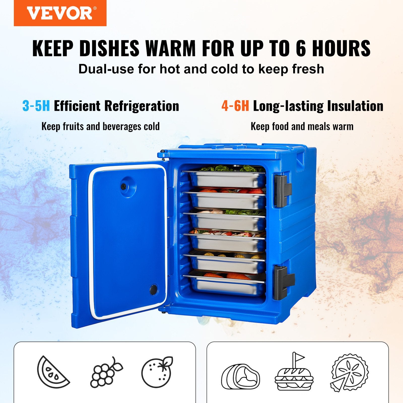 VEVOR Insulated Food Pan Carrier, 90L Hot Box for Catering, Food Box Carrier with Double Buckles, Front Loading Food Warmer with Handles, Stackable End Loader for Restaurant, Canteen