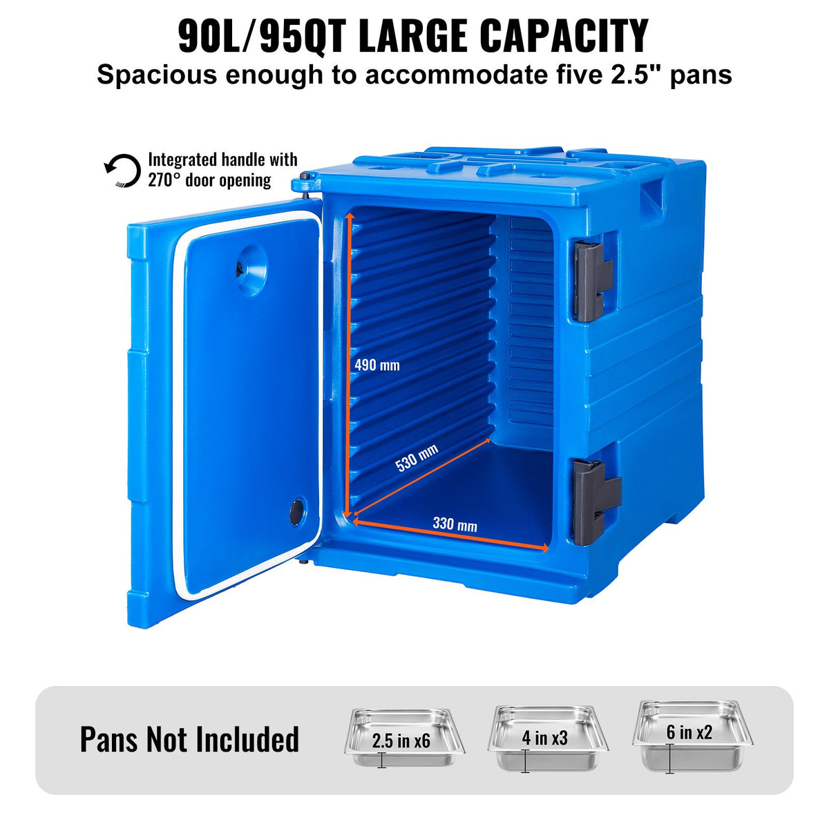 VEVOR Insulated Food Pan Carrier, 90L Hot Box for Catering, Food Box Carrier with Double Buckles, Front Loading Food Warmer with Handles, Stackable End Loader for Restaurant, Canteen