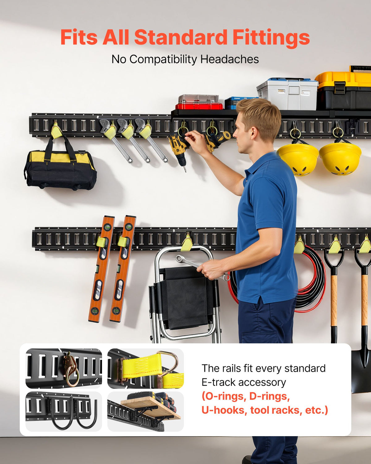 VEVOR E-Track Tie-Down Rails, 4 Pack, 2.3 m E Track Rails Secures Cargo & Heavy Loads Up to 909 kg, Trailer Tie-Down System Suitable for Garages, Vans, Motorcycle Tie Downs, ATV Mountings