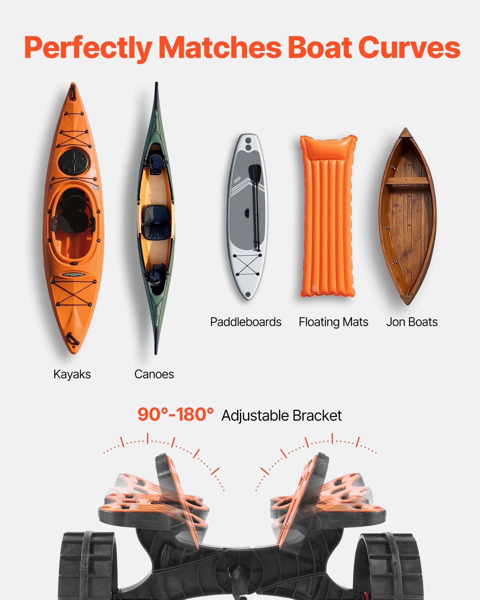 VEVOR Kayak Cart, 136.1 kg Load Capacity, Foldable Kayak Trolley with 25.4 cm Solid Rubber Tires & 1 Ratchet Strap, Paddle Board Trolley for Carrying Kayaks, Canoes, Paddleboards, Float Mats,Jon Boats