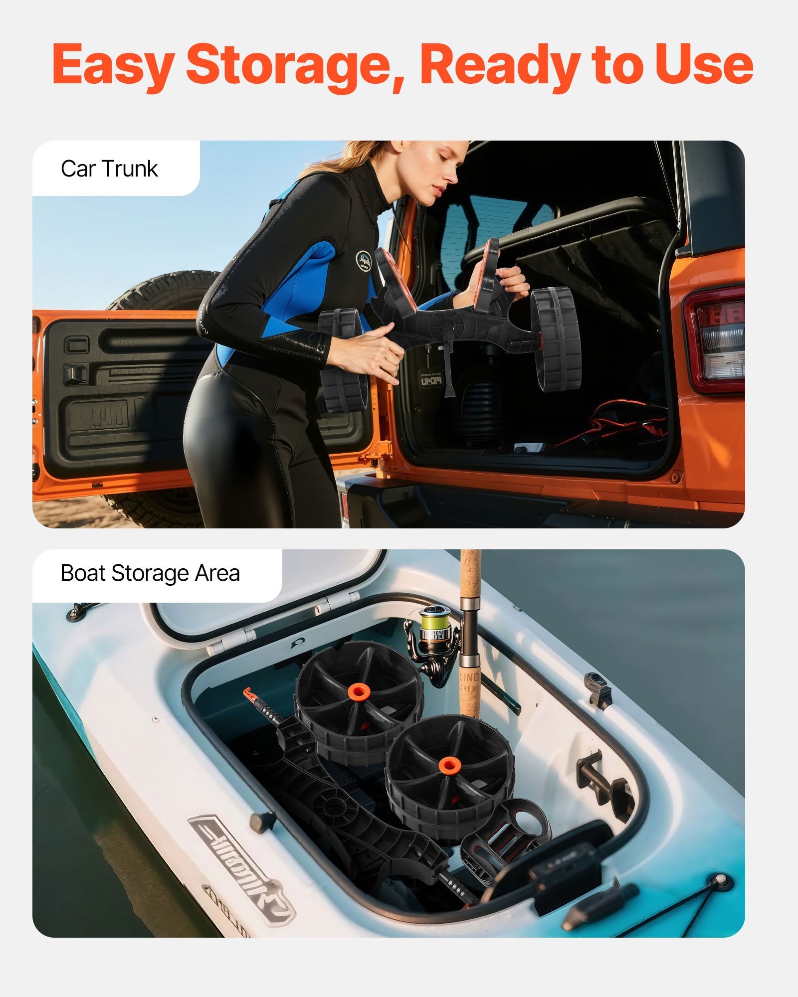 VEVOR Kayak Cart, 136.1 kg Load Capacity, Foldable Kayak Trolley with 25.4 cm Solid Rubber Tires & 1 Ratchet Strap, Paddle Board Trolley for Carrying Kayaks, Canoes, Paddleboards, Float Mats,Jon Boats