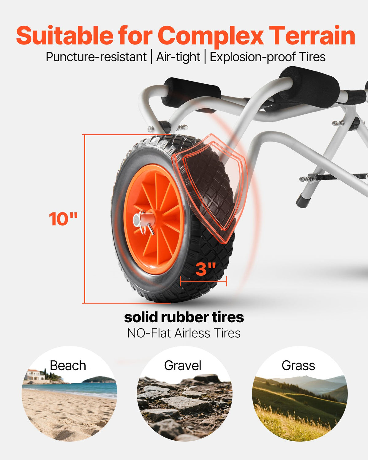 VEVOR Kayak Cart, 113.4 kg Load Capacity, Foldable Kayak Trolley with 25.4 cm Solid Rubber Tires & 1 Ratchet Strap, Paddle Board Trolley for Carrying Kayaks, Canoes, Paddleboards, Float Mats,Jon Boats