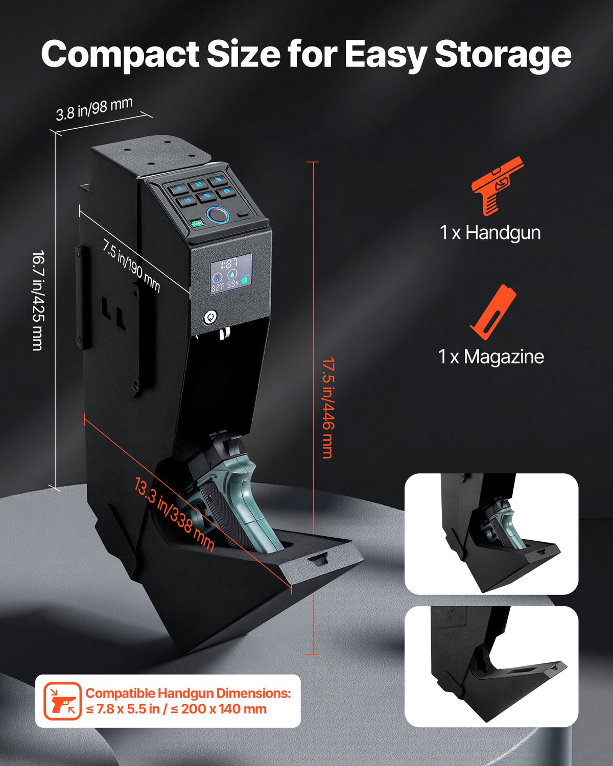 VEVOR Gun Safe, Slider Handgun Gun Safe with Screen, Fingerprint/Password/Key, 3-Way Quick Access Firearm Case Box with LED for 1 Pistol & Magazine, Mounted Gun Box for Nightstand Bedside Desk Car